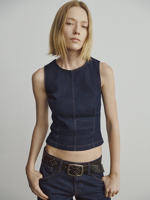 Image number 6 showing, Pin-Cuff Crop Icon Denim Jacket
