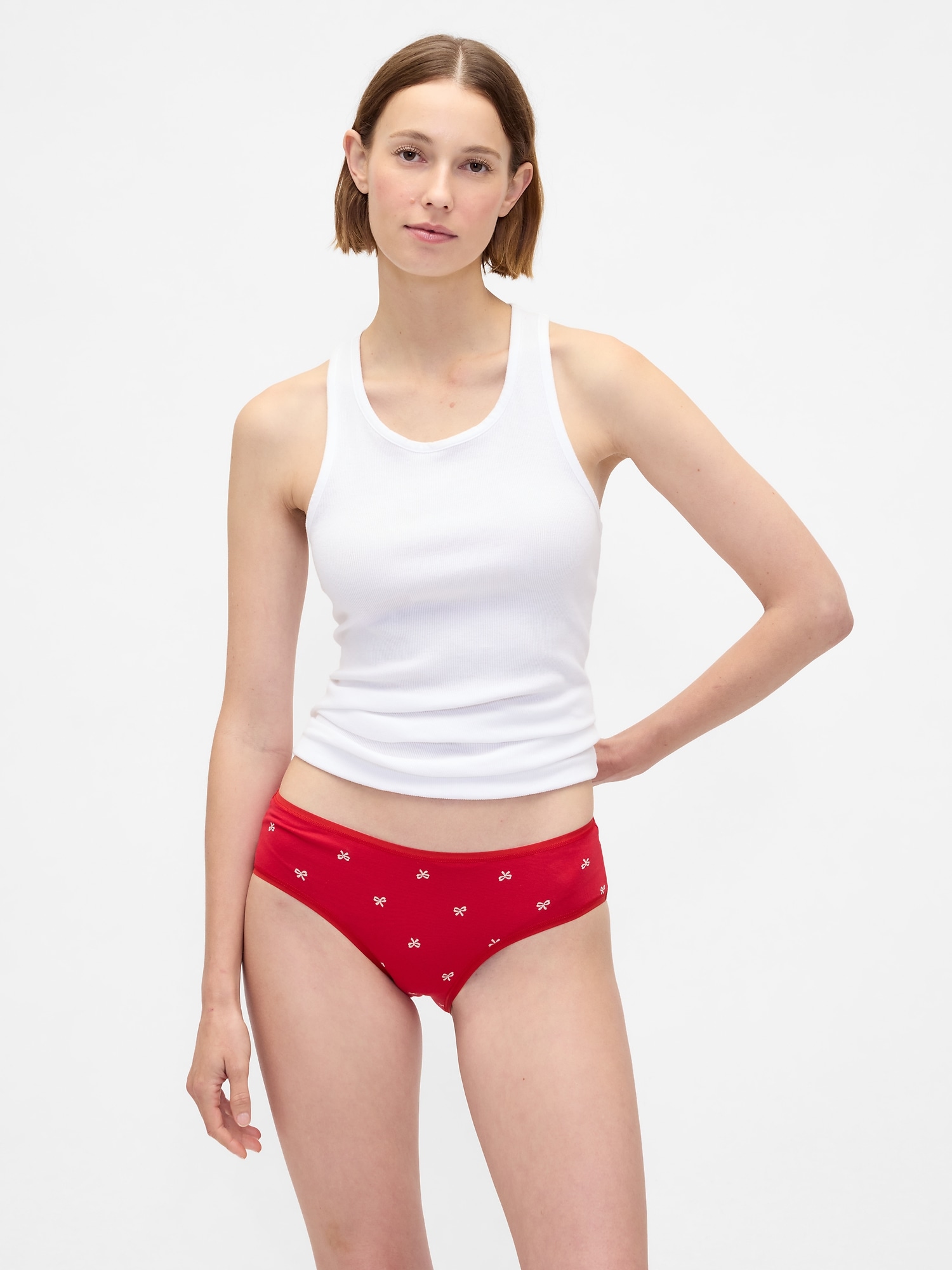 Organic Stretch Cotton Hipster - Red Bows