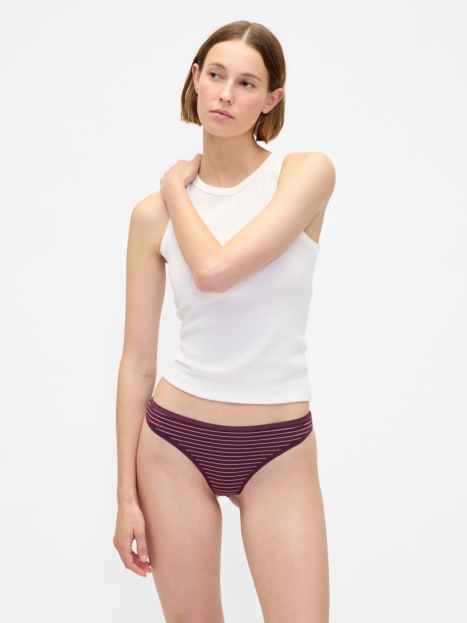 Organic Stretch Cotton Thong - Burgundy Purple Stripe