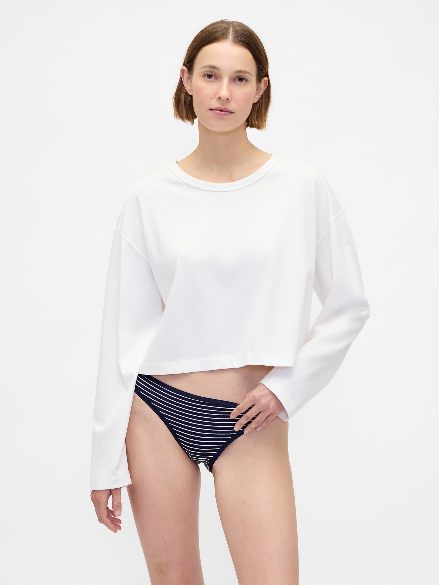 Organic Stretch Cotton Bikini - Navy Blue Stripe