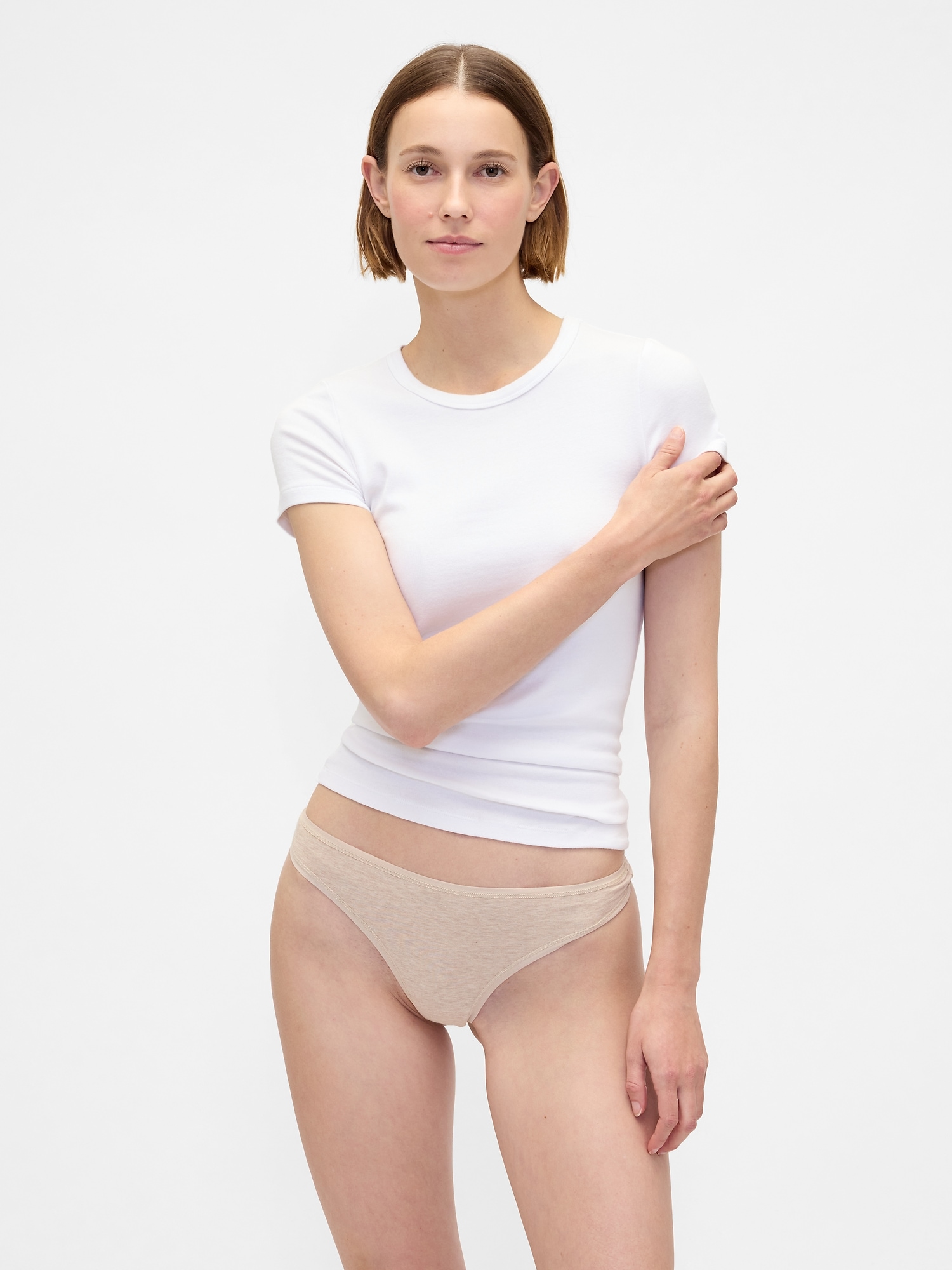 Organic Stretch Cotton Thong - Oatmeal Beige Heather