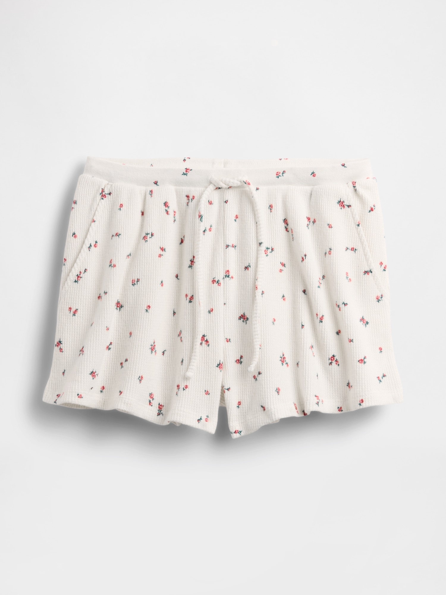 Waffle PJ Shorts - White Ditsy Floral