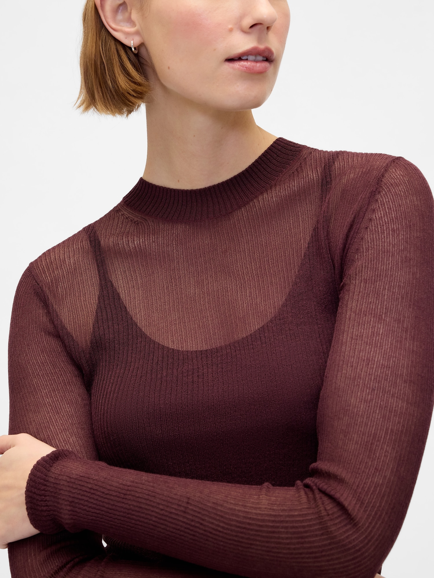 Женский свитер Gap High-Neck Sheer, цвет: Бордо бордовый — фото 4