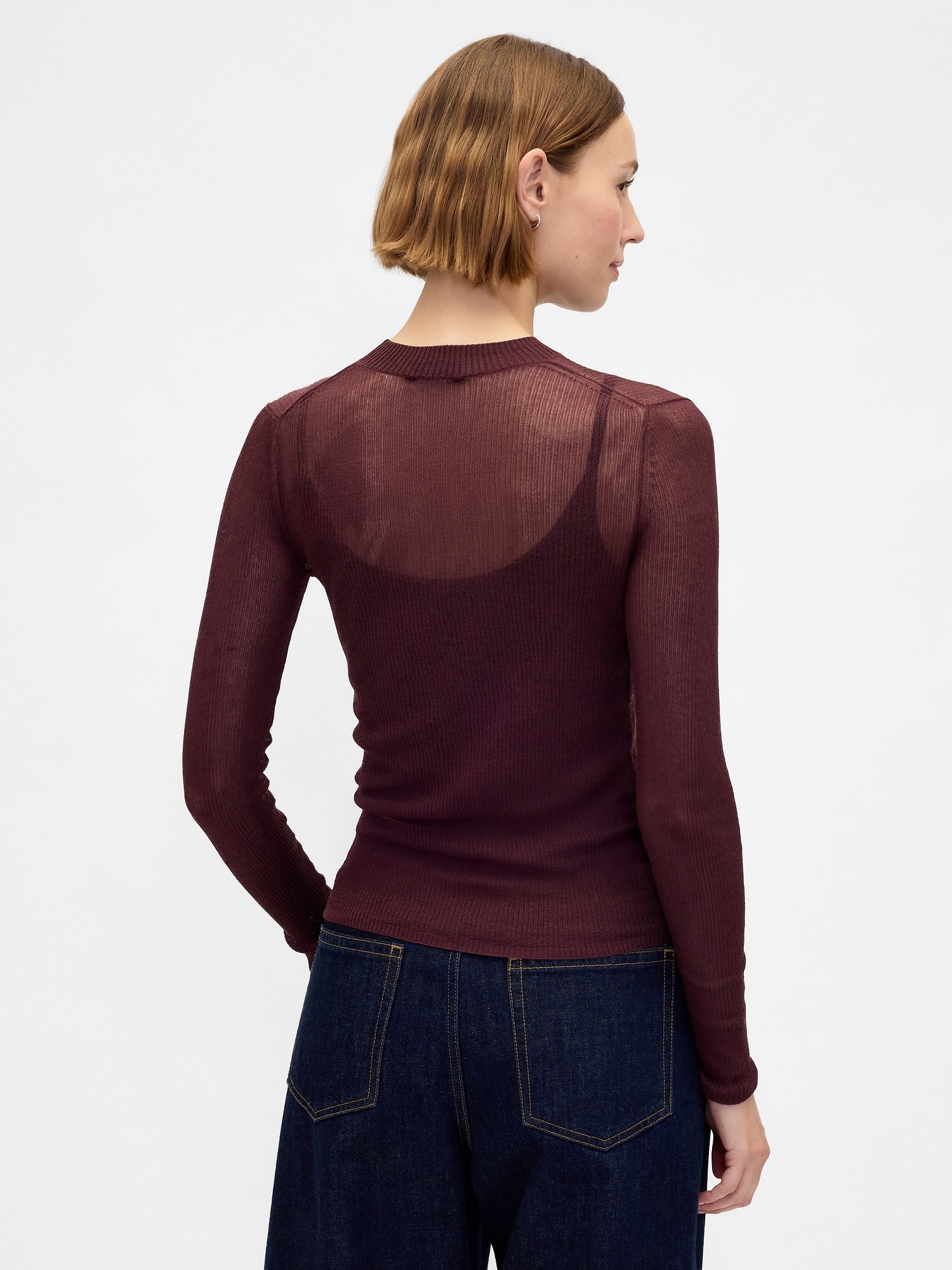 Женский свитер Gap High-Neck Sheer, цвет: Бордо бордовый — фото 3