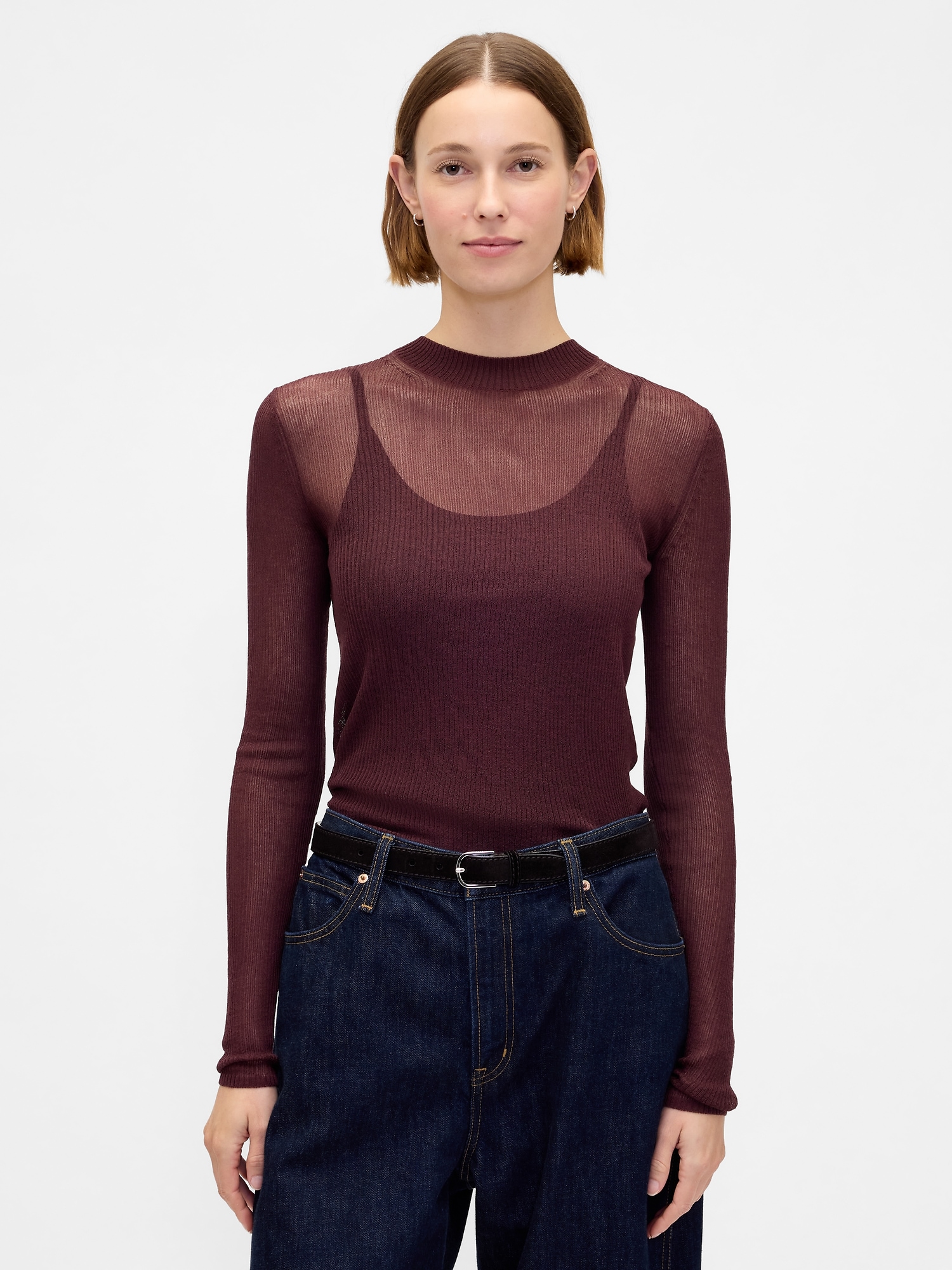 Gap High-neck Sheer Sweater In Purple