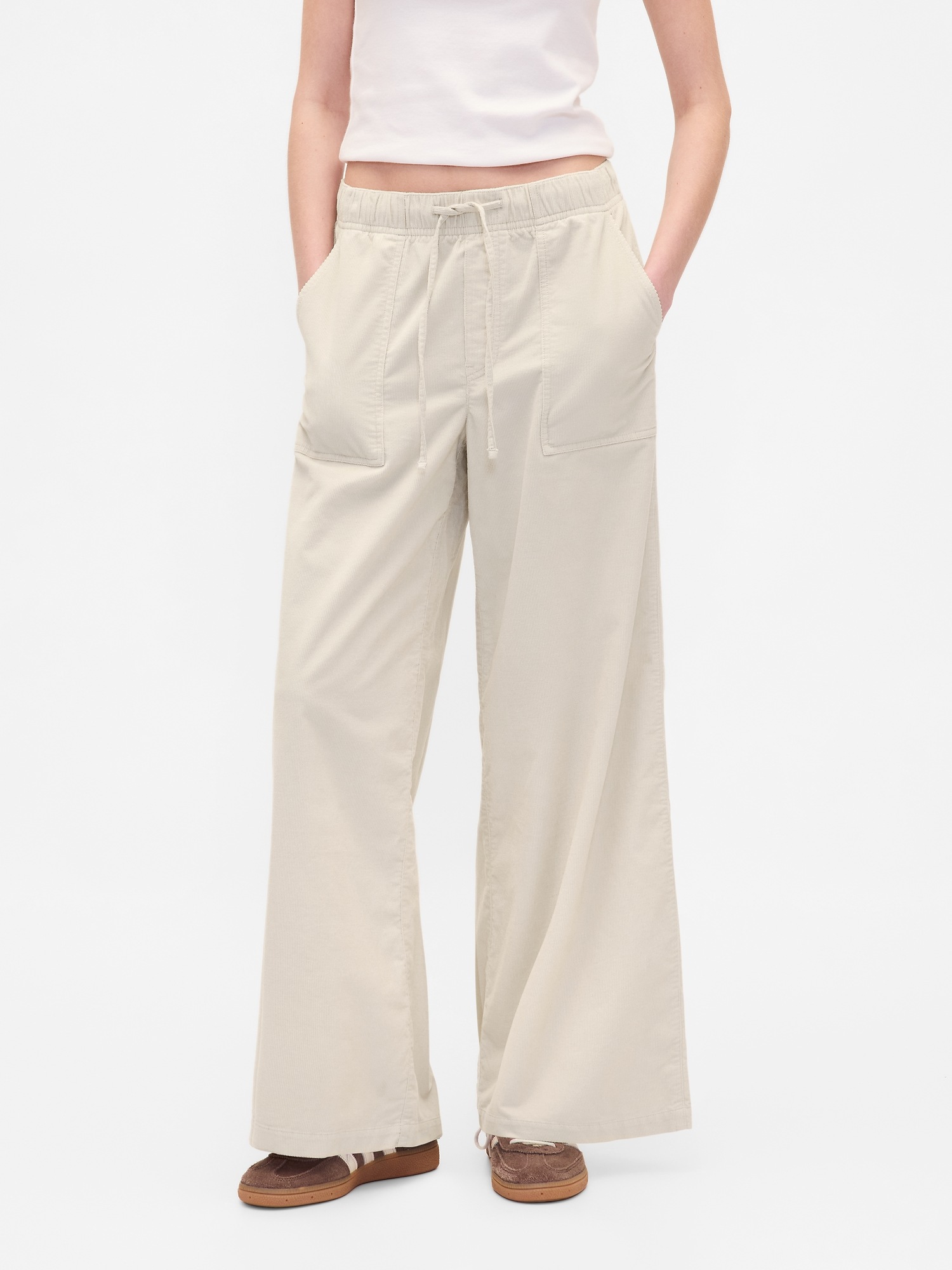 Женские брюки Gap Mid Rise Corduroy Baggy, цвет: Бежевый — фото 2