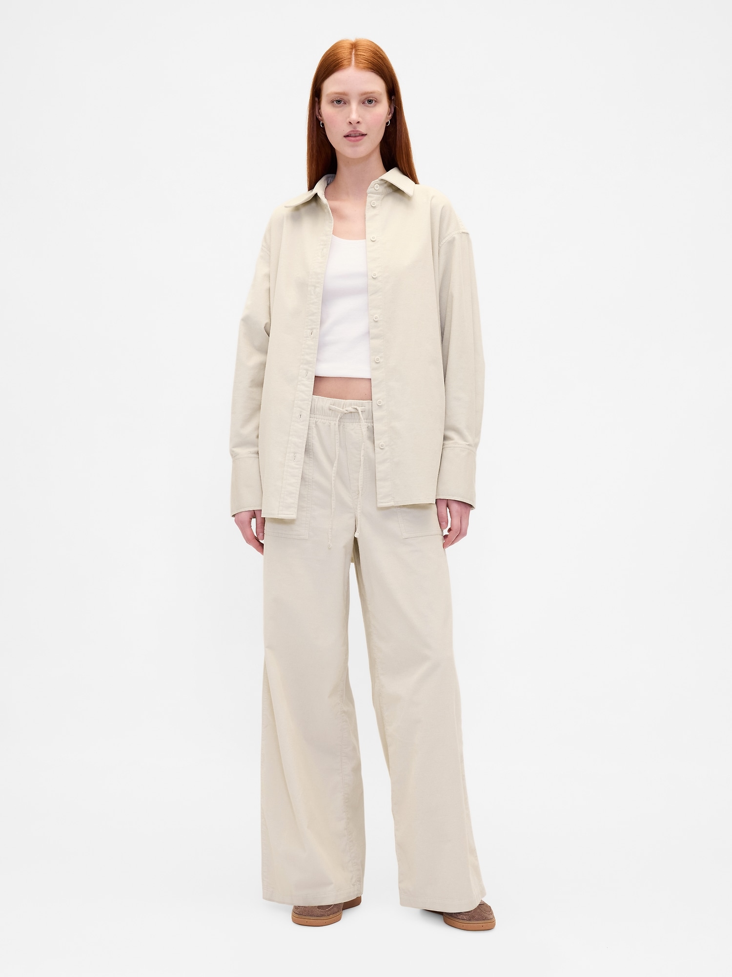 Mid Rise Corduroy Baggy Pants - Chino Beige