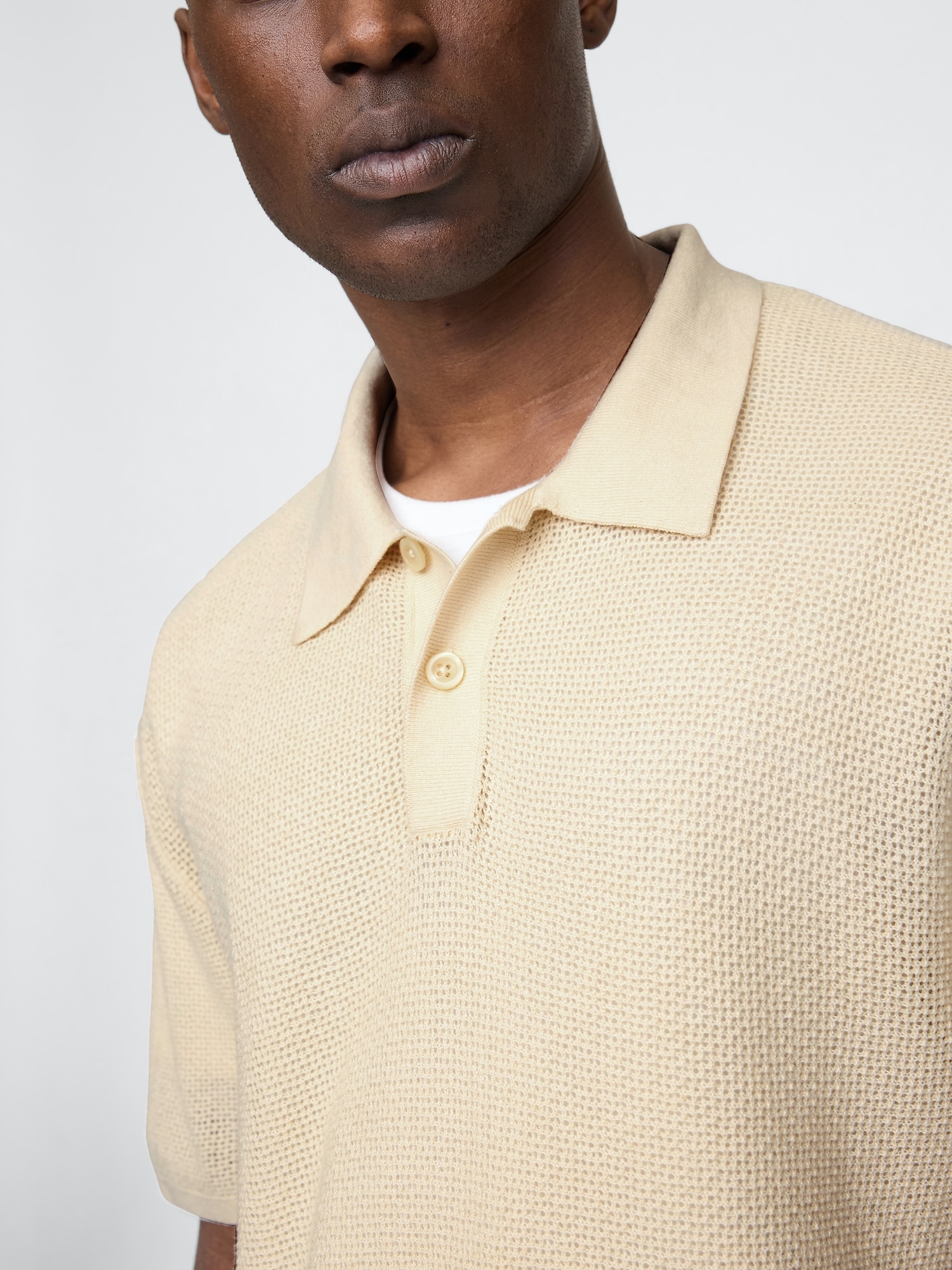 Textured Crochet Polo Sweater