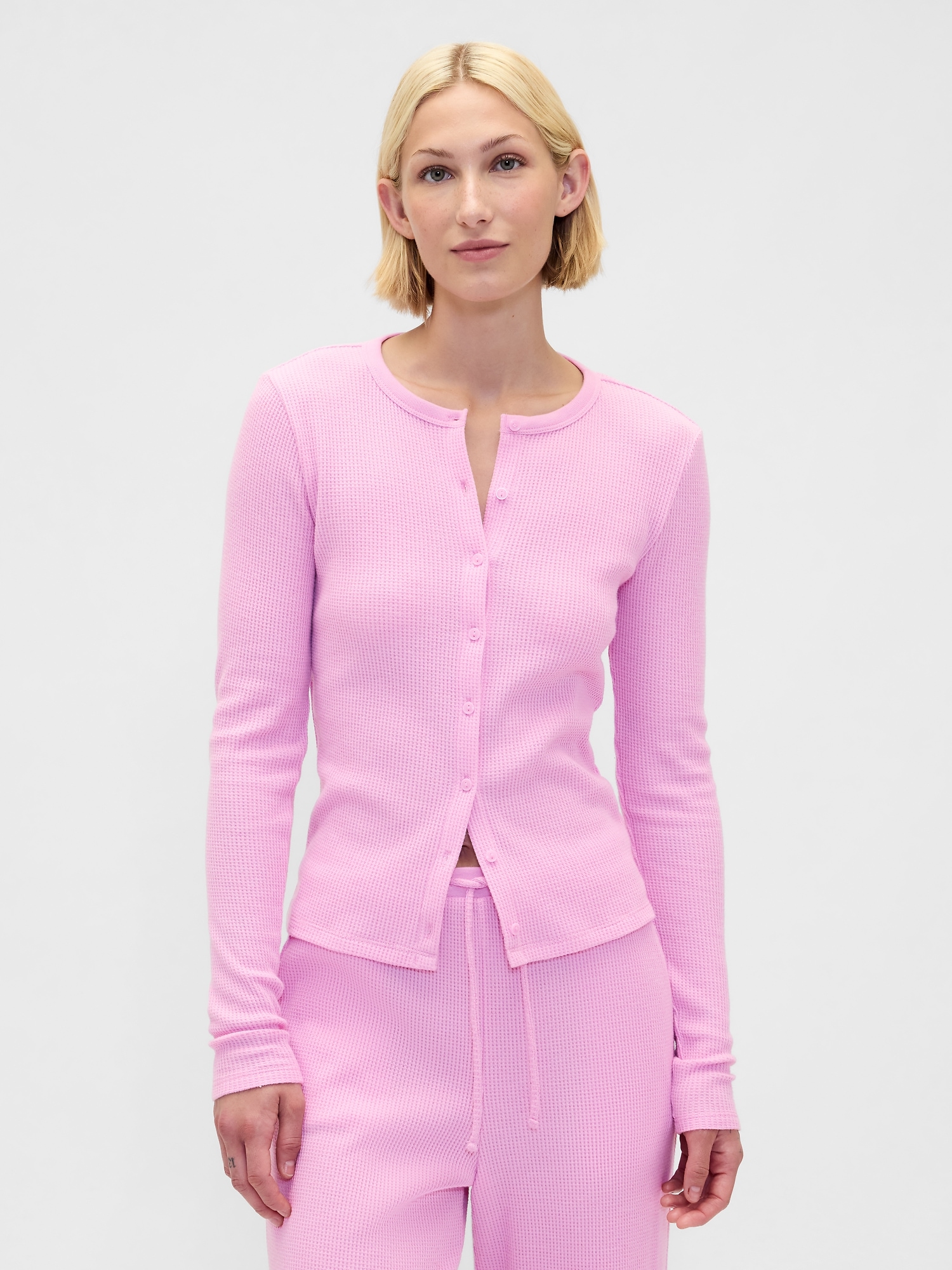 Gap Waffle Pj Cardigan In Pink