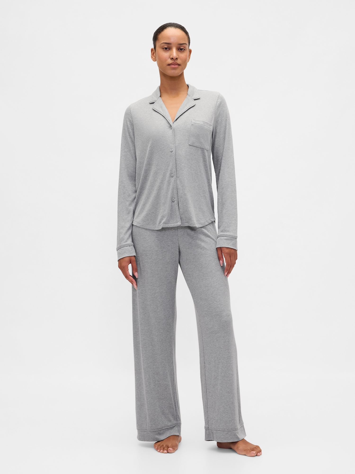 Mini Rib PJ Set - Light Heather Grey