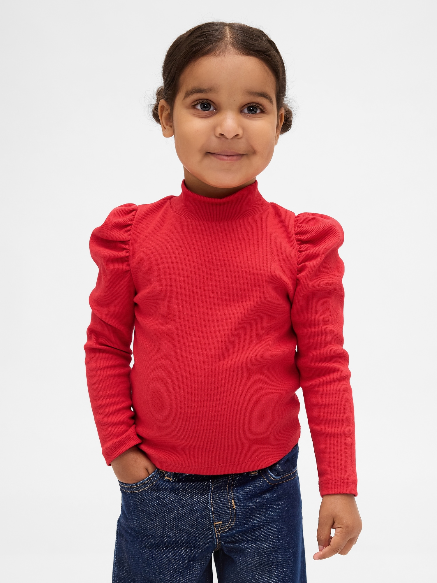 Baby & Toddler Puff-Sleeve Rib Mockneck - Modern Red