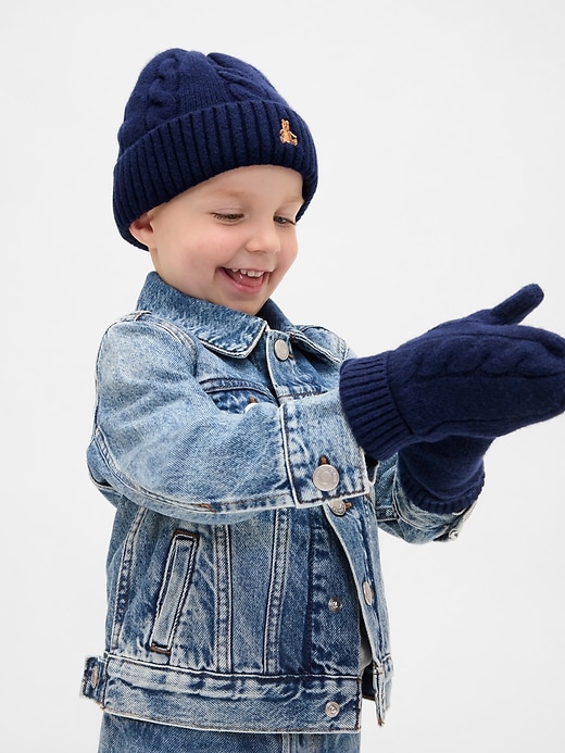 Image number 1 showing, Baby & Toddler CashSoft Cable-Knit Beanie & Mittens Set