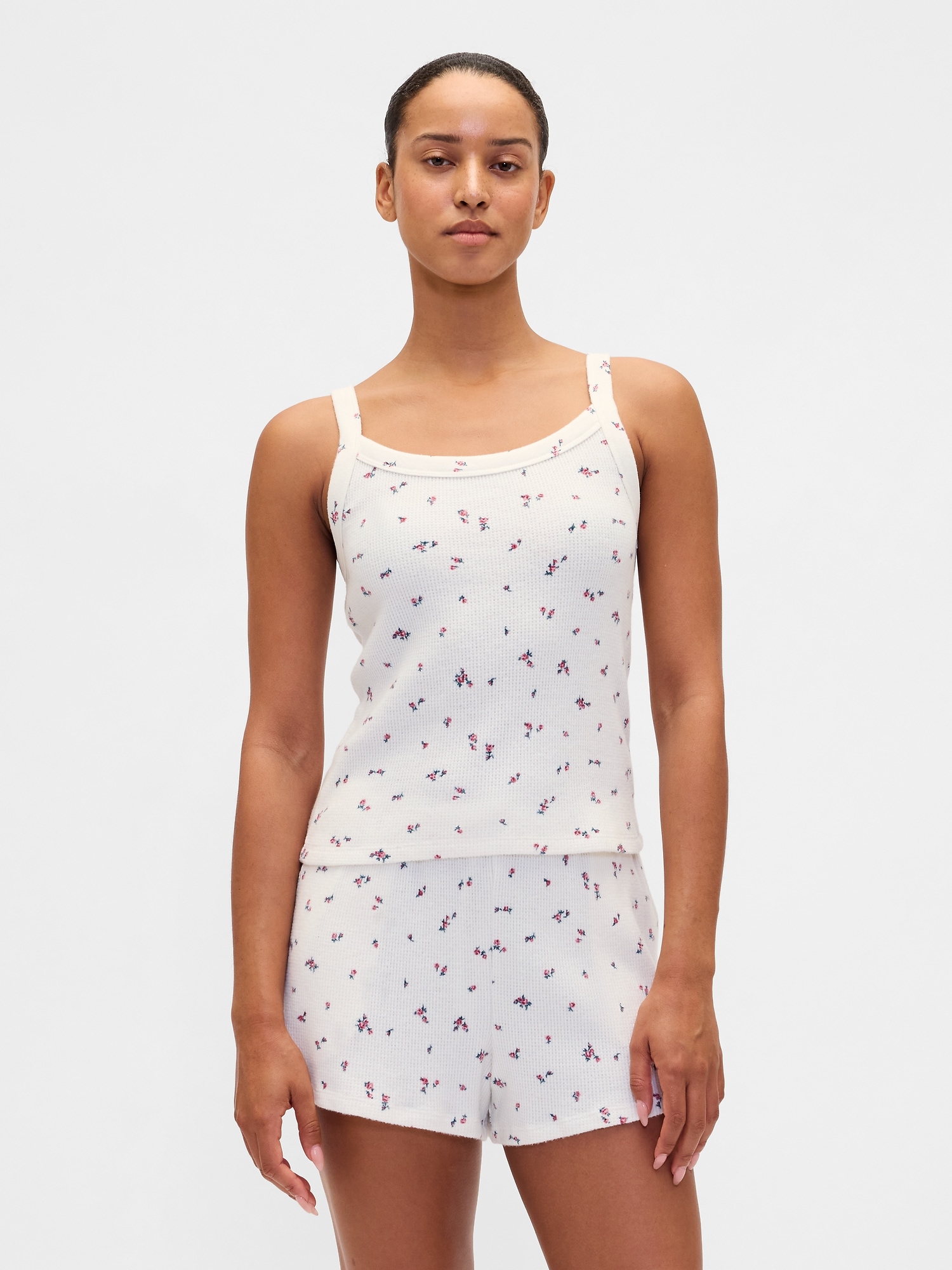 Waffle PJ Tank Top - White Ditsy Floral