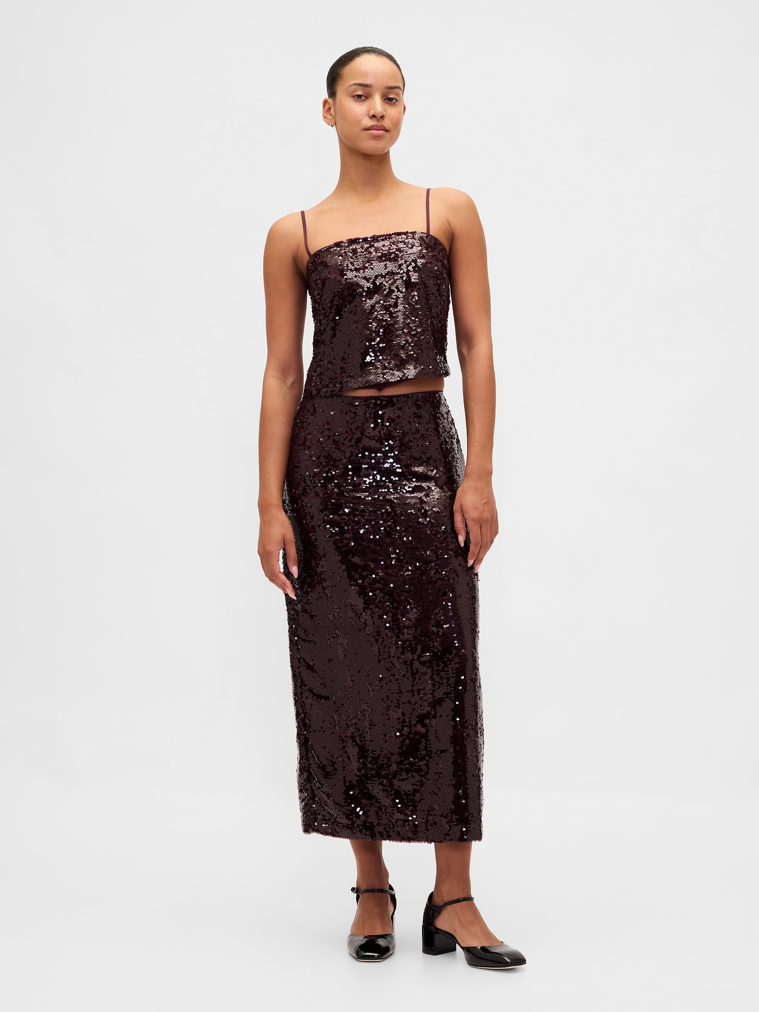 Gap Sequin Maxi Skirt In Burgundy
