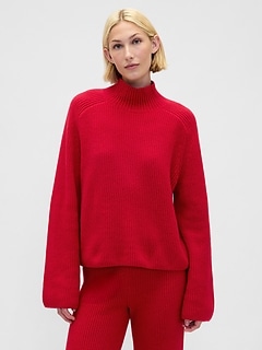 CashSoft Shaker-Stitch Turtleneck Sweater