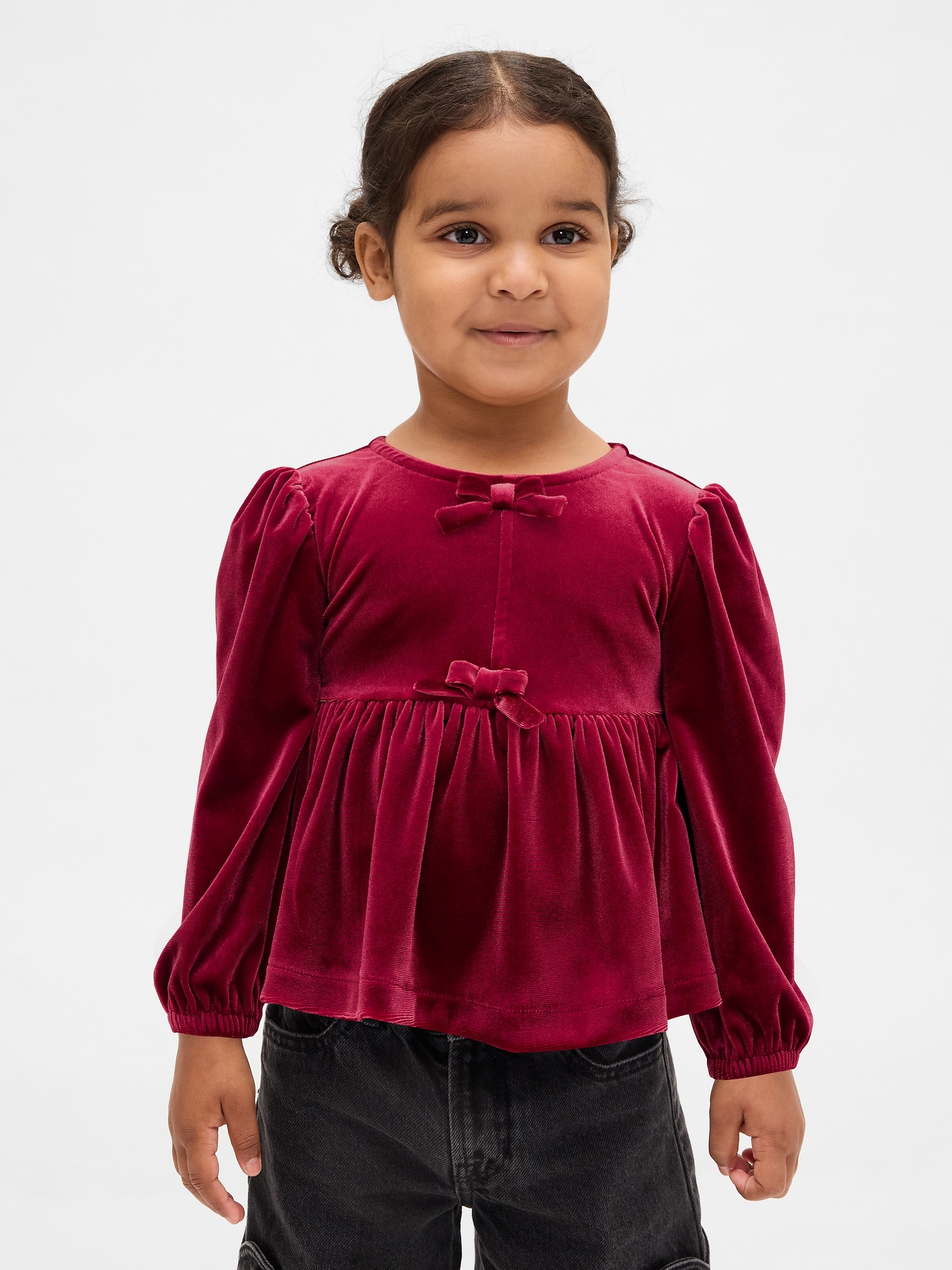 Baby & Toddler Velour Bow Top - Sled Red