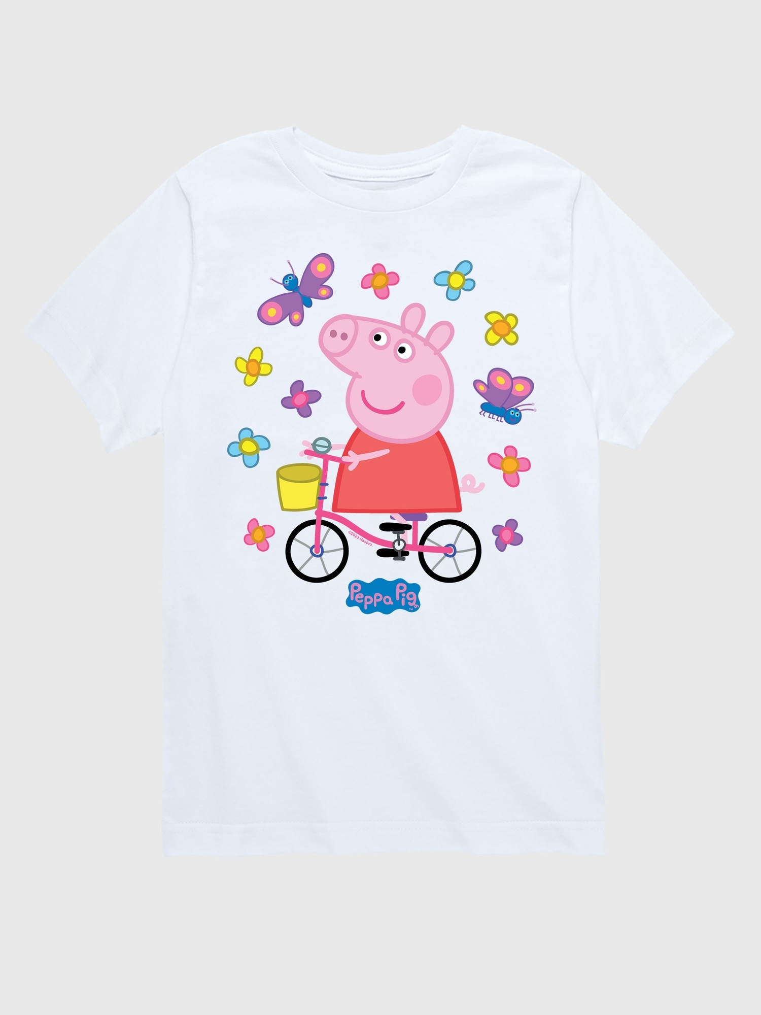 Toddler Peppa Pig Bike Butterflies Short Sleeve T-Shirt - White