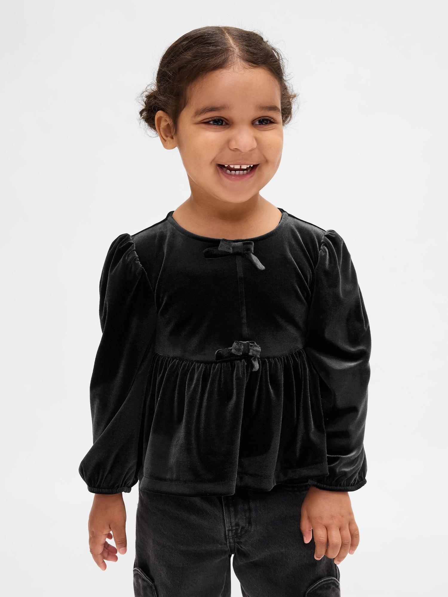 Baby & Toddler Velour Bow Top - Black