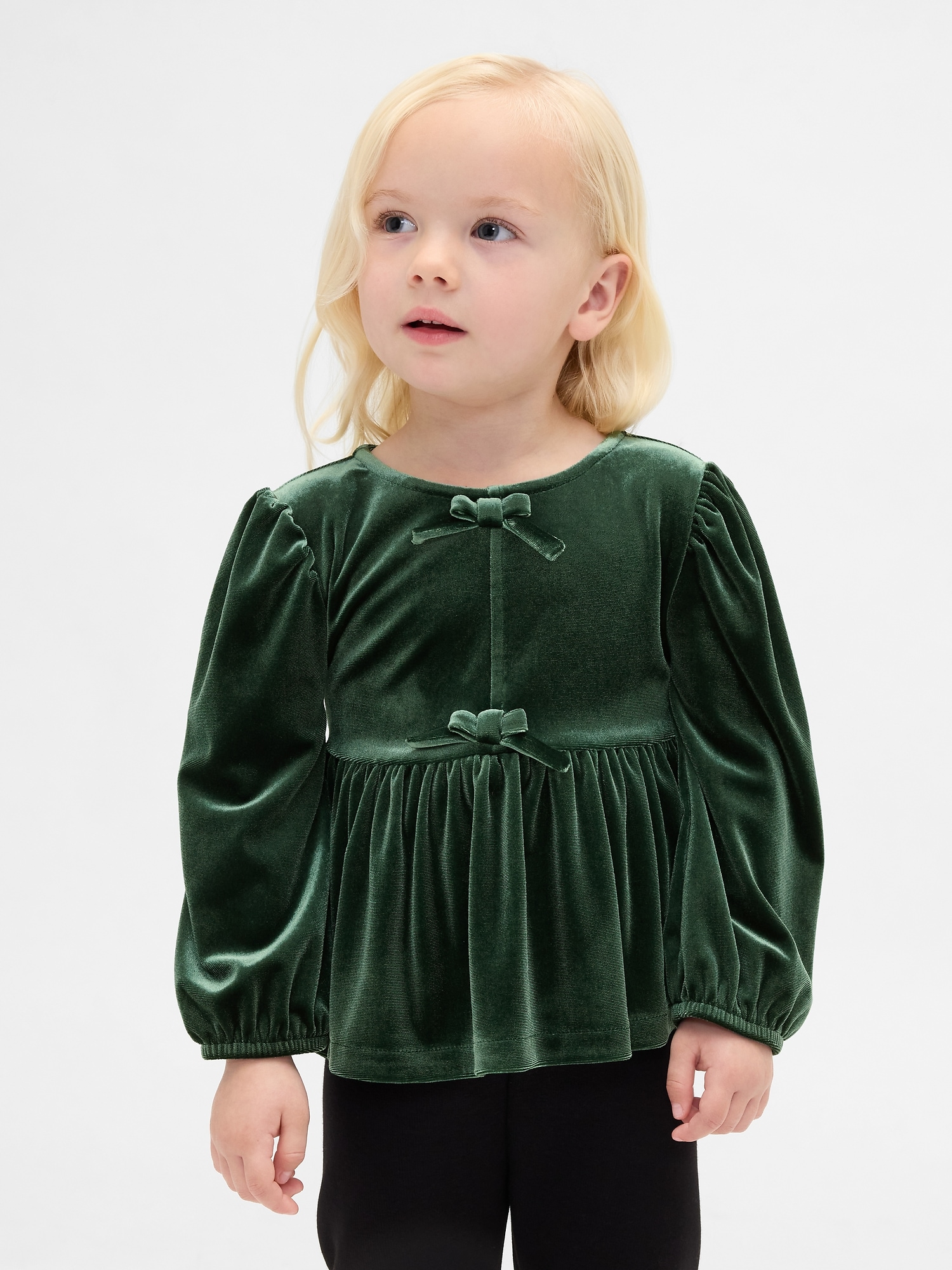 Baby & Toddler Velour Bow Top - Deep Hunter Green
