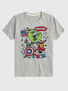 Toddler Marvel Avengers USA Doodle Short Sleeve Graphic Tee