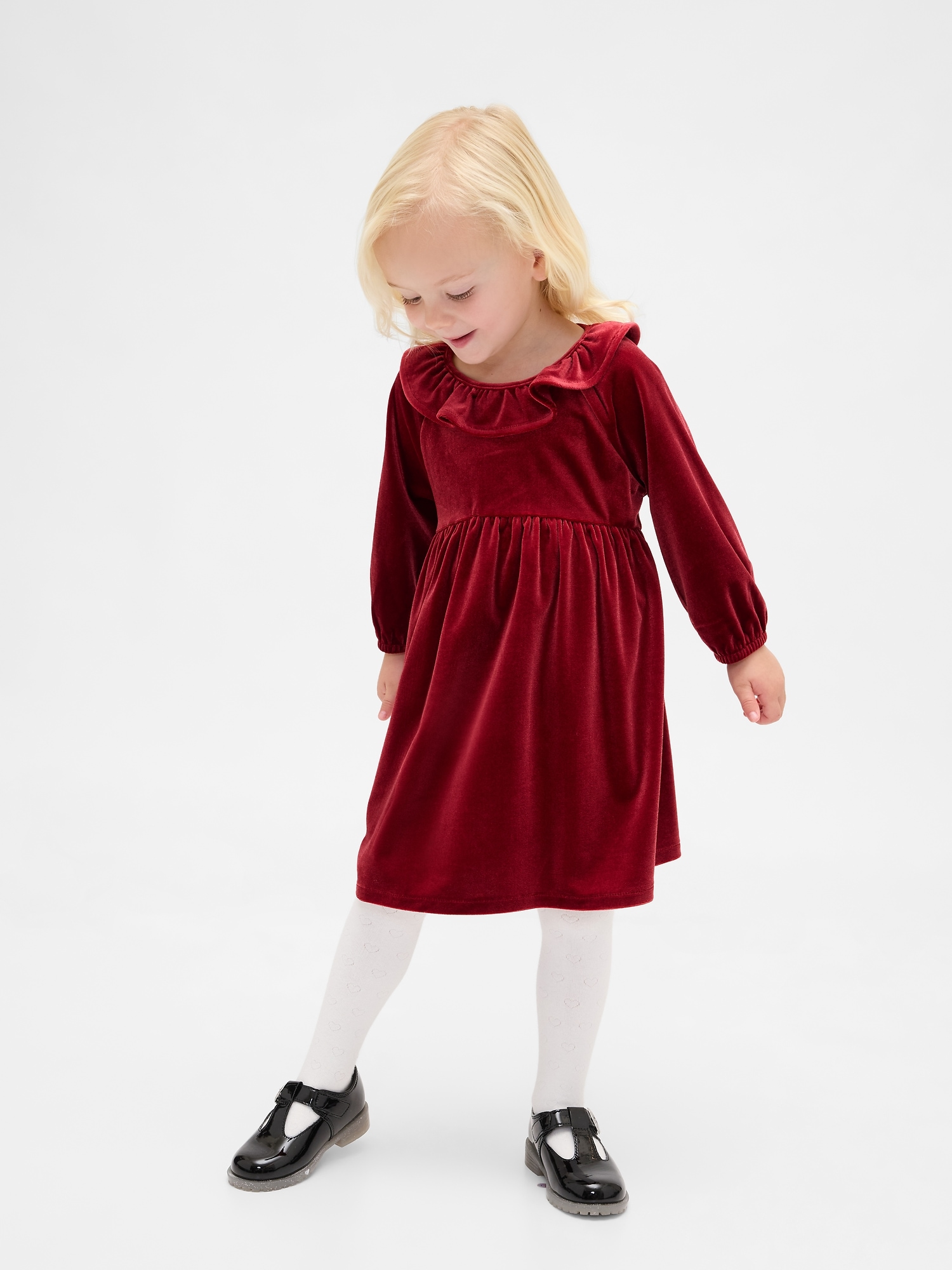 Baby & Toddler Velour Ruffle Collar Dress - Sled Red