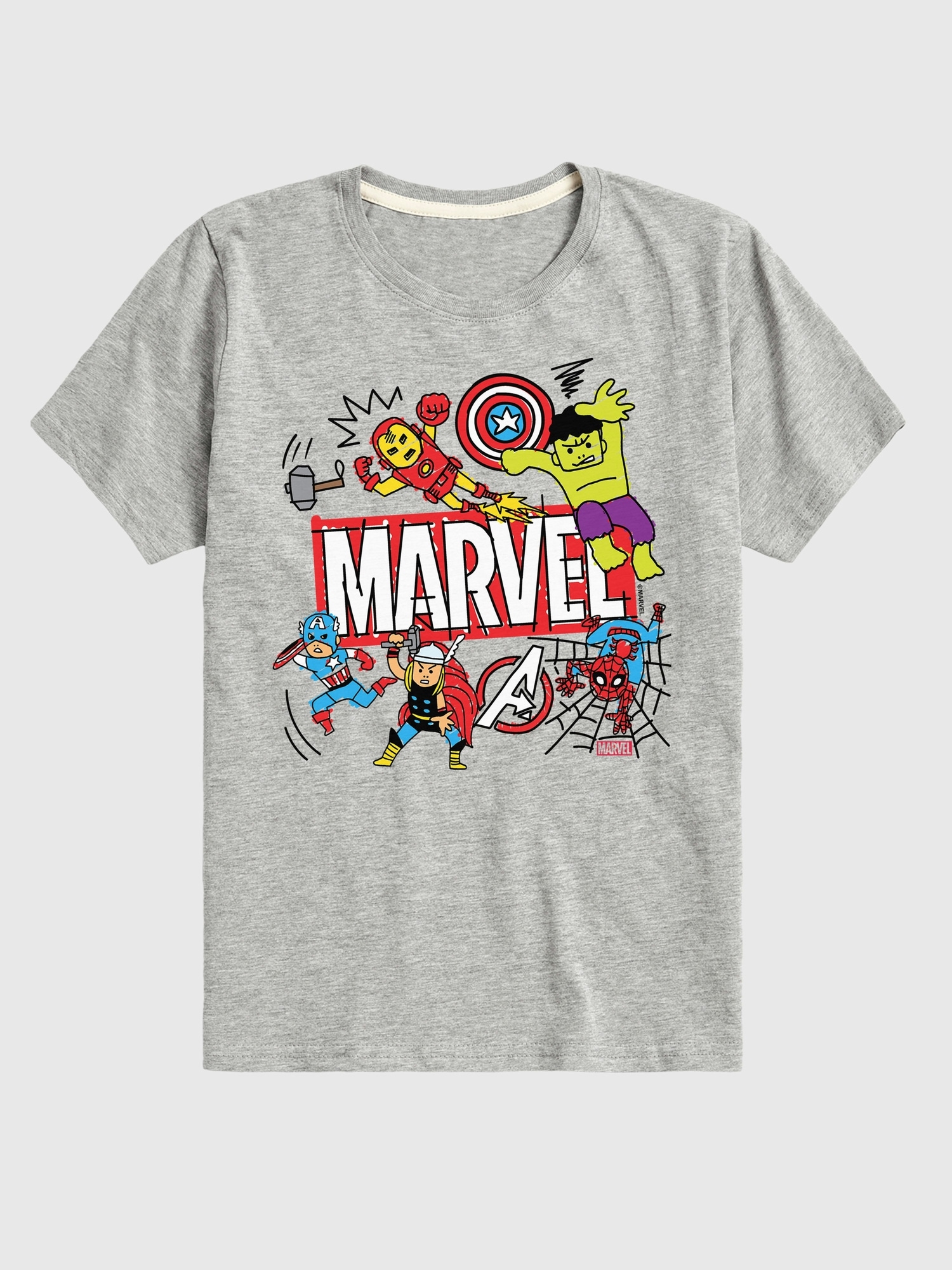 Toddler Marvel Avengers Doodle Short Sleeve Graphic Tee - Athletic Heather