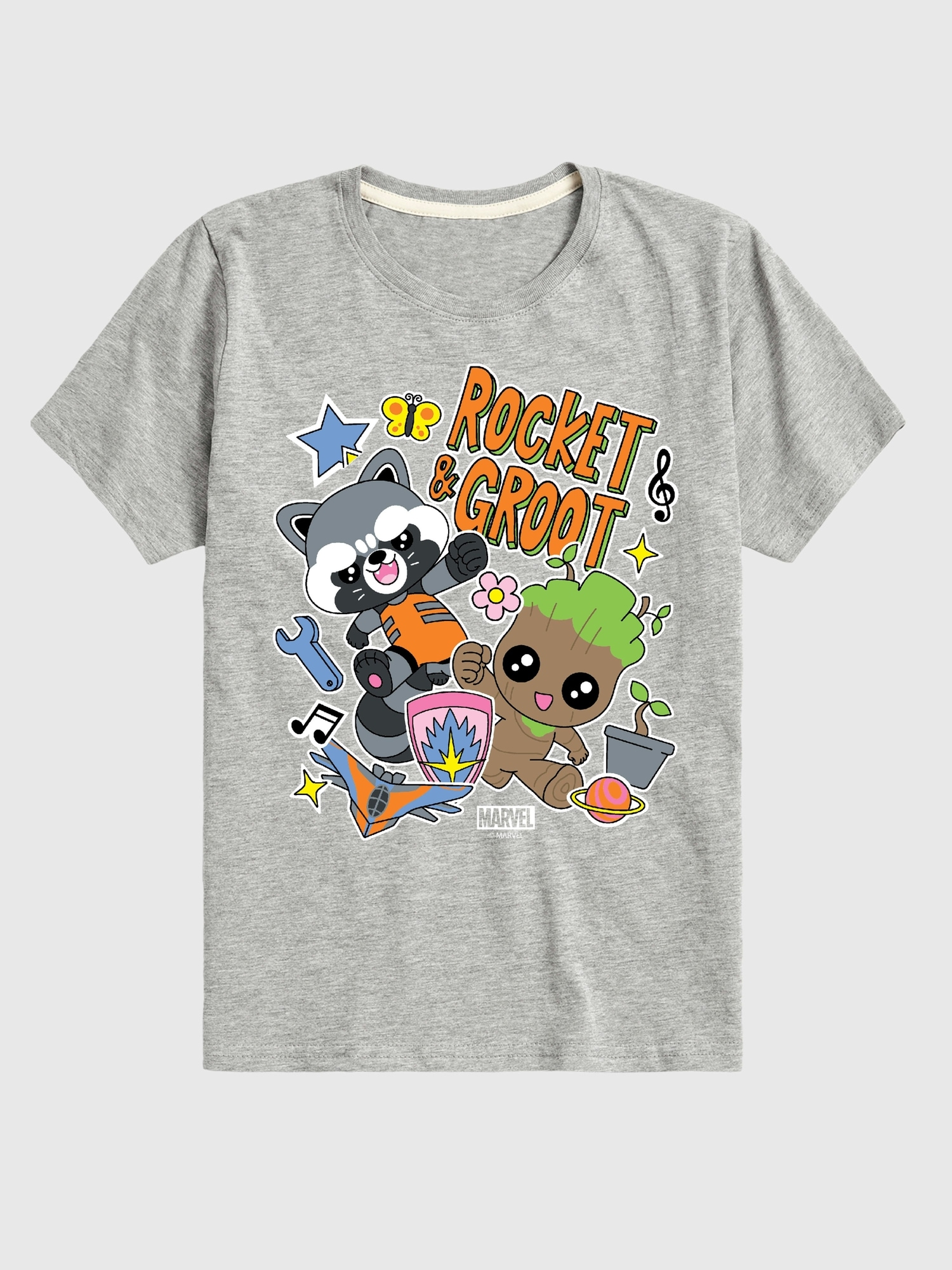 Toddler Marvel Groot And Rocket Short Sleeve Graphic Tee - Athletic Heather
