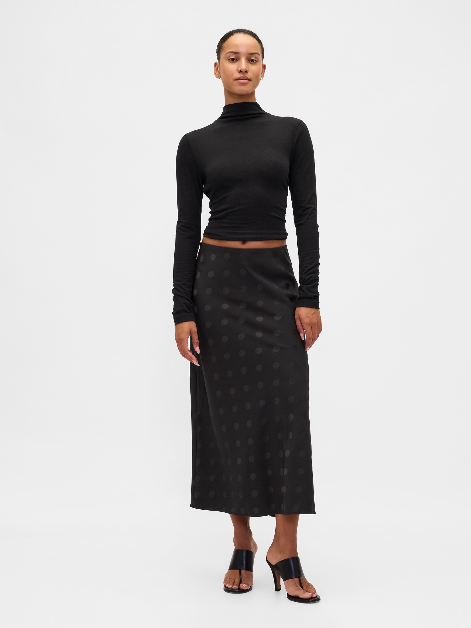 Maxi Slip Skirt - Black Polka Dots
