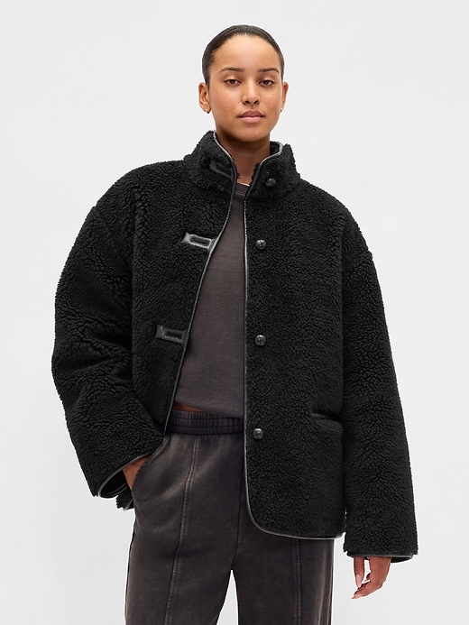Recycled Sherpa & Vegan Leather-Trim Jacket