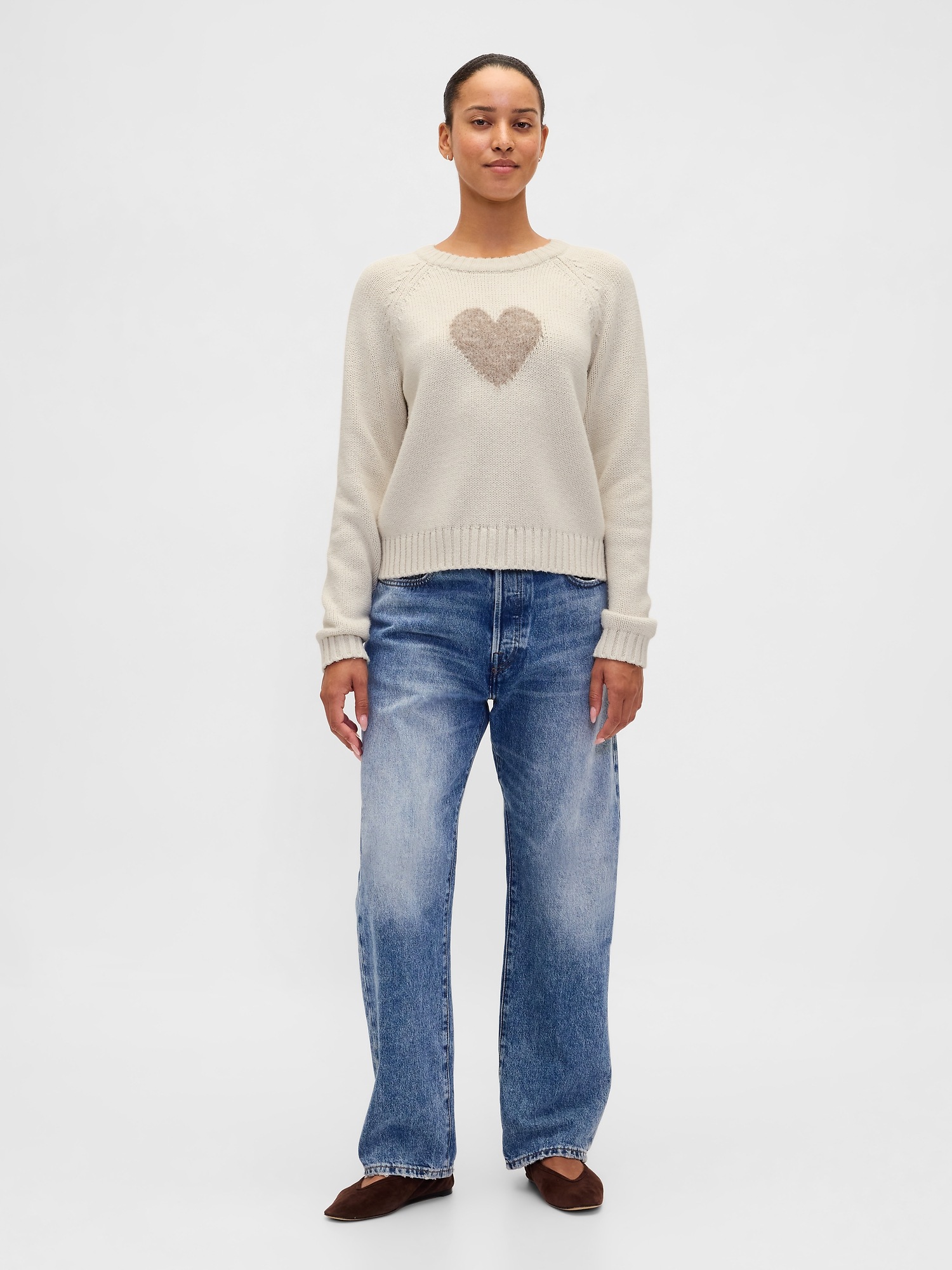 Женский свитер Gap Cotton-Blend Raglan Crewneck, цвет: Бежевый — фото 2