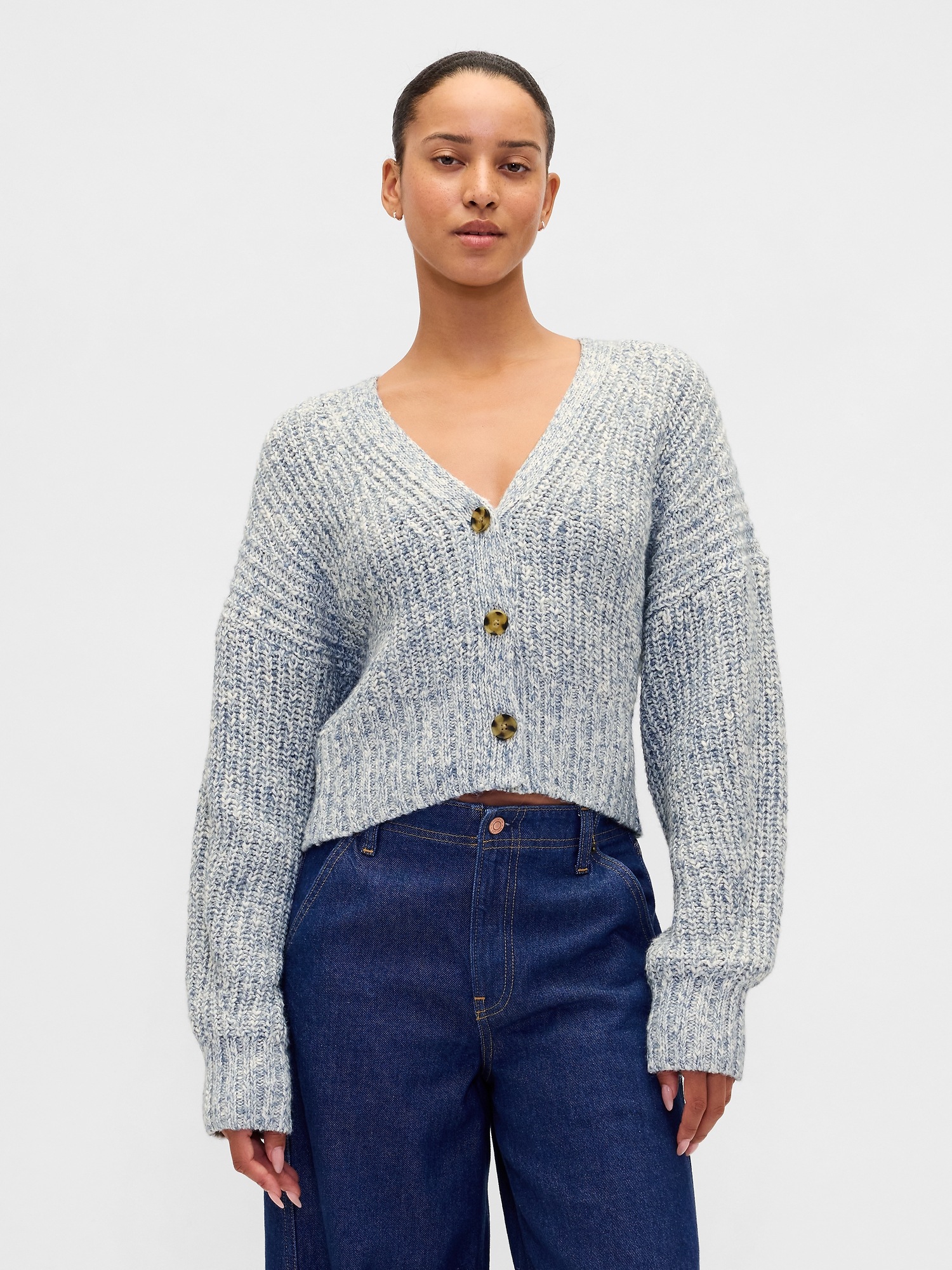 Gap Cotton-blend Crop Cardigan Sweater In Blue