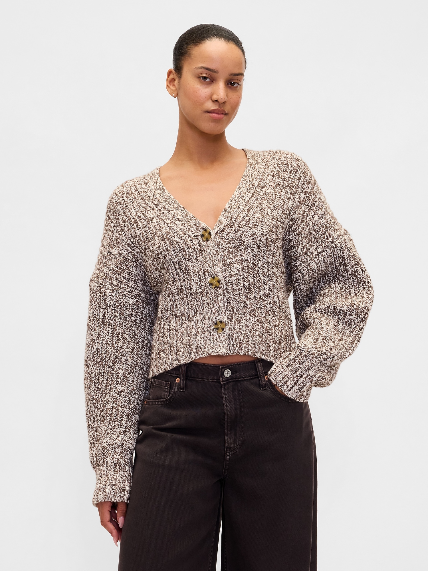 Gap Cotton-blend Crop Cardigan Sweater In Brown