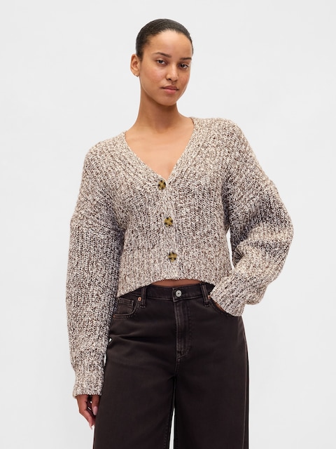 Cotton-Blend Crop Cardigan Sweater