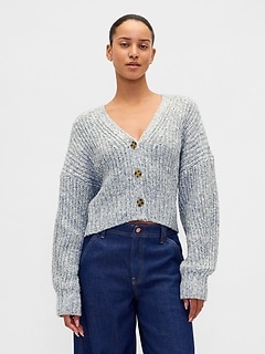 Cotton-Blend Crop Cardigan Sweater