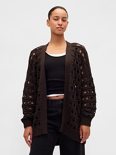 100% Cotton Oversized Pointelle Cardigan