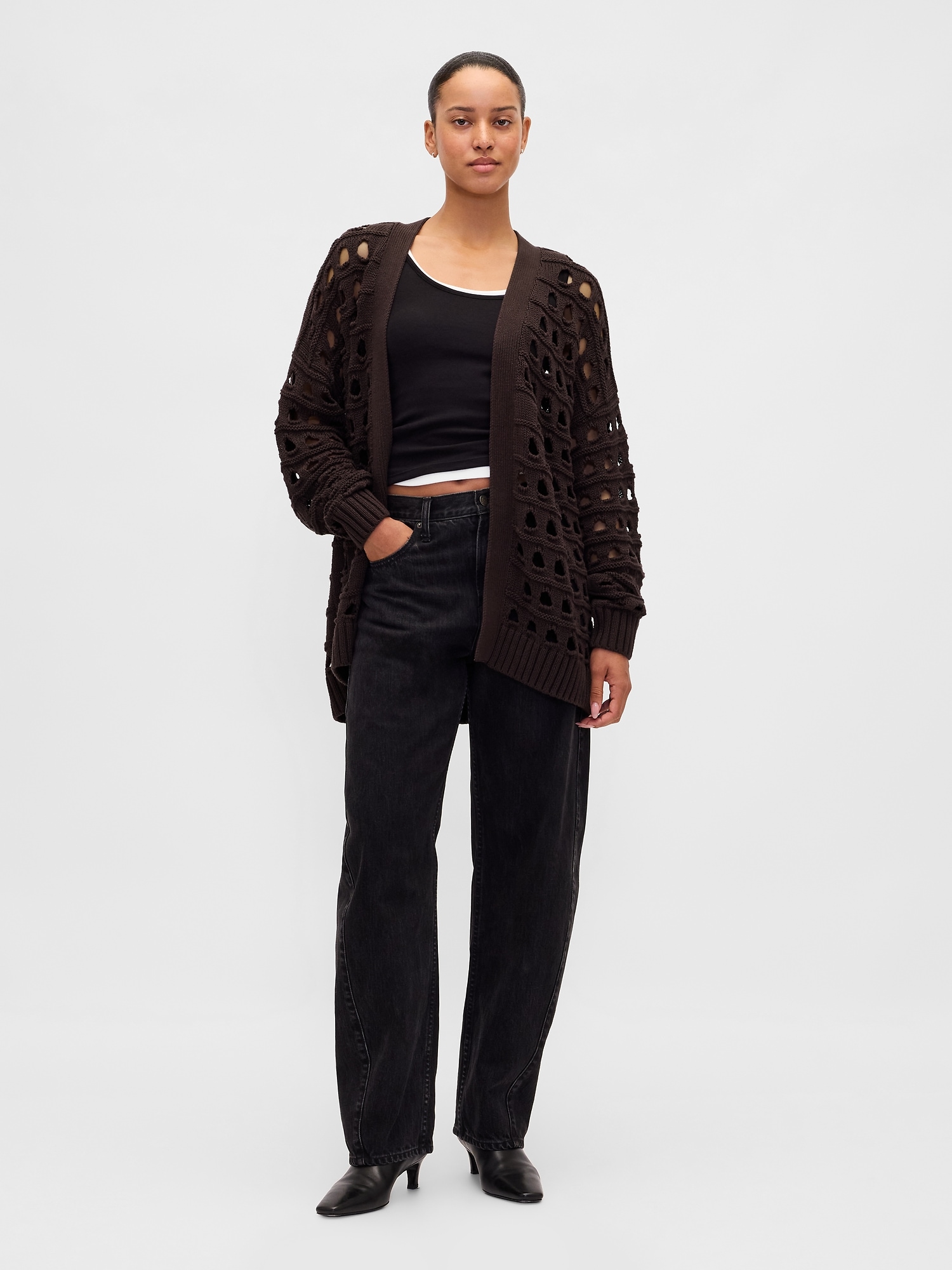 100% Cotton Oversized Pointelle Cardigan