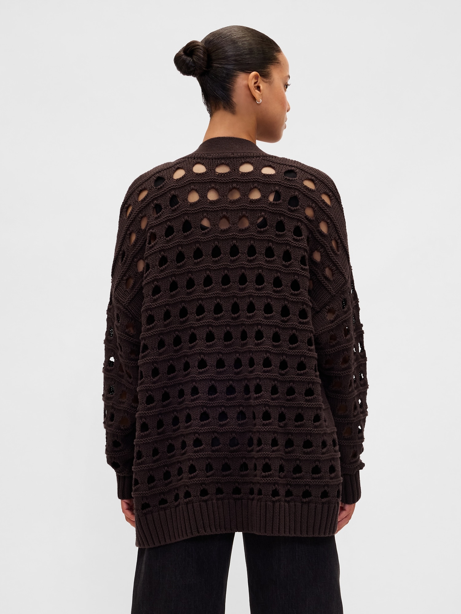 100% Cotton Oversized Cutout Pointelle Cardigan