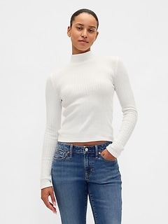Pointelle Rib Crop Turtleneck