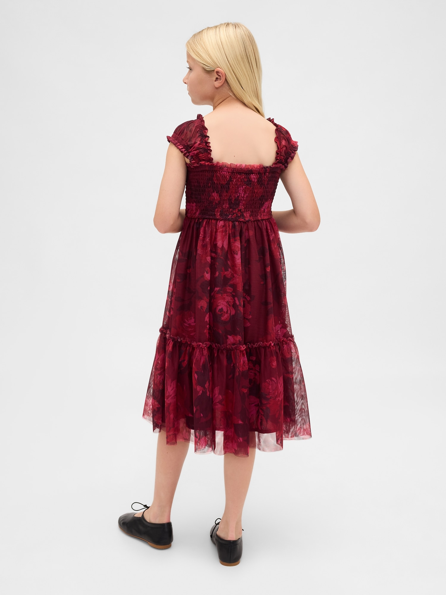 Kids Tulle Cap-Sleeve Midi Dress