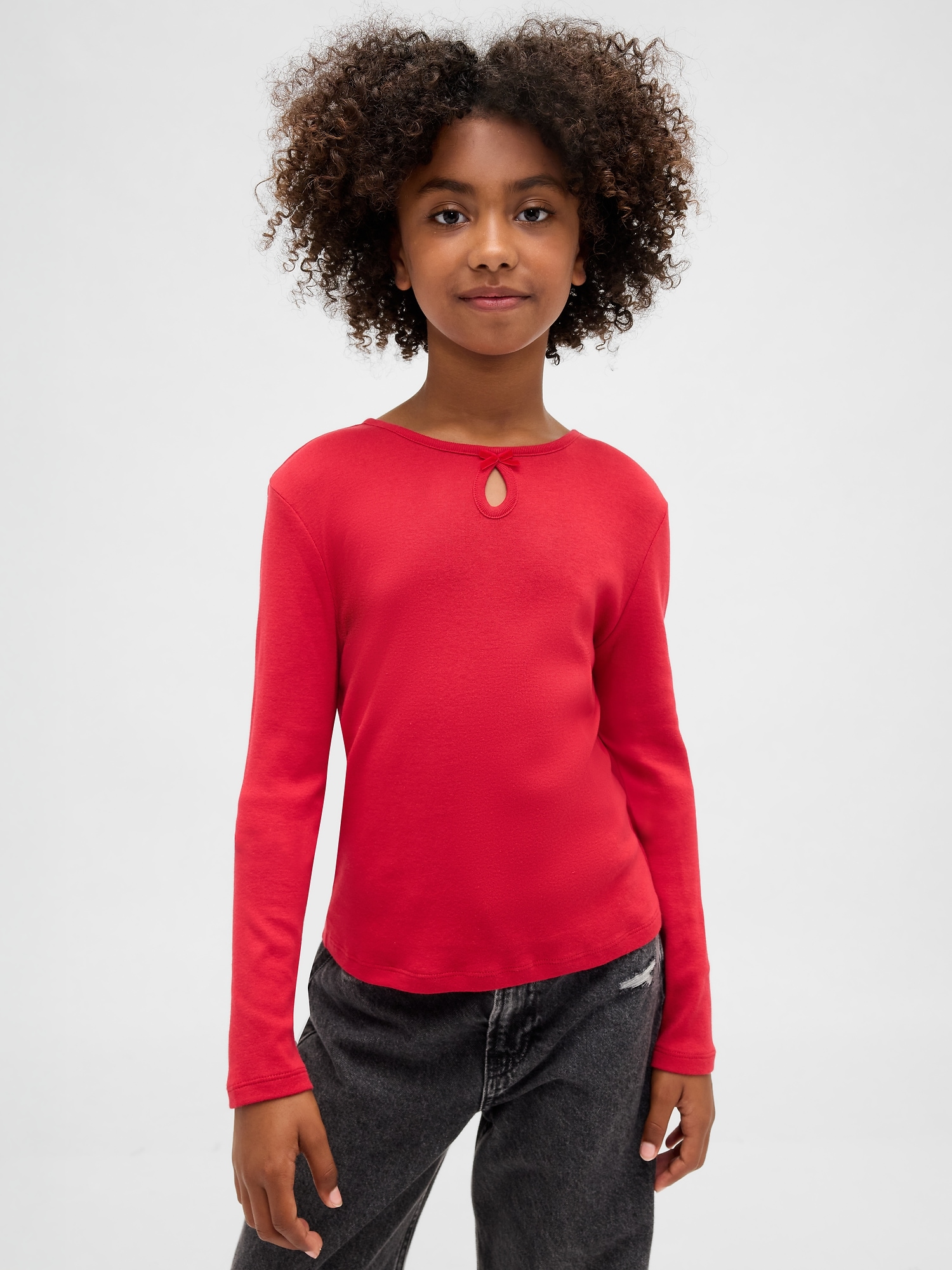 Kids Keyhole Bow Fitted T-Shirt - Modern Red