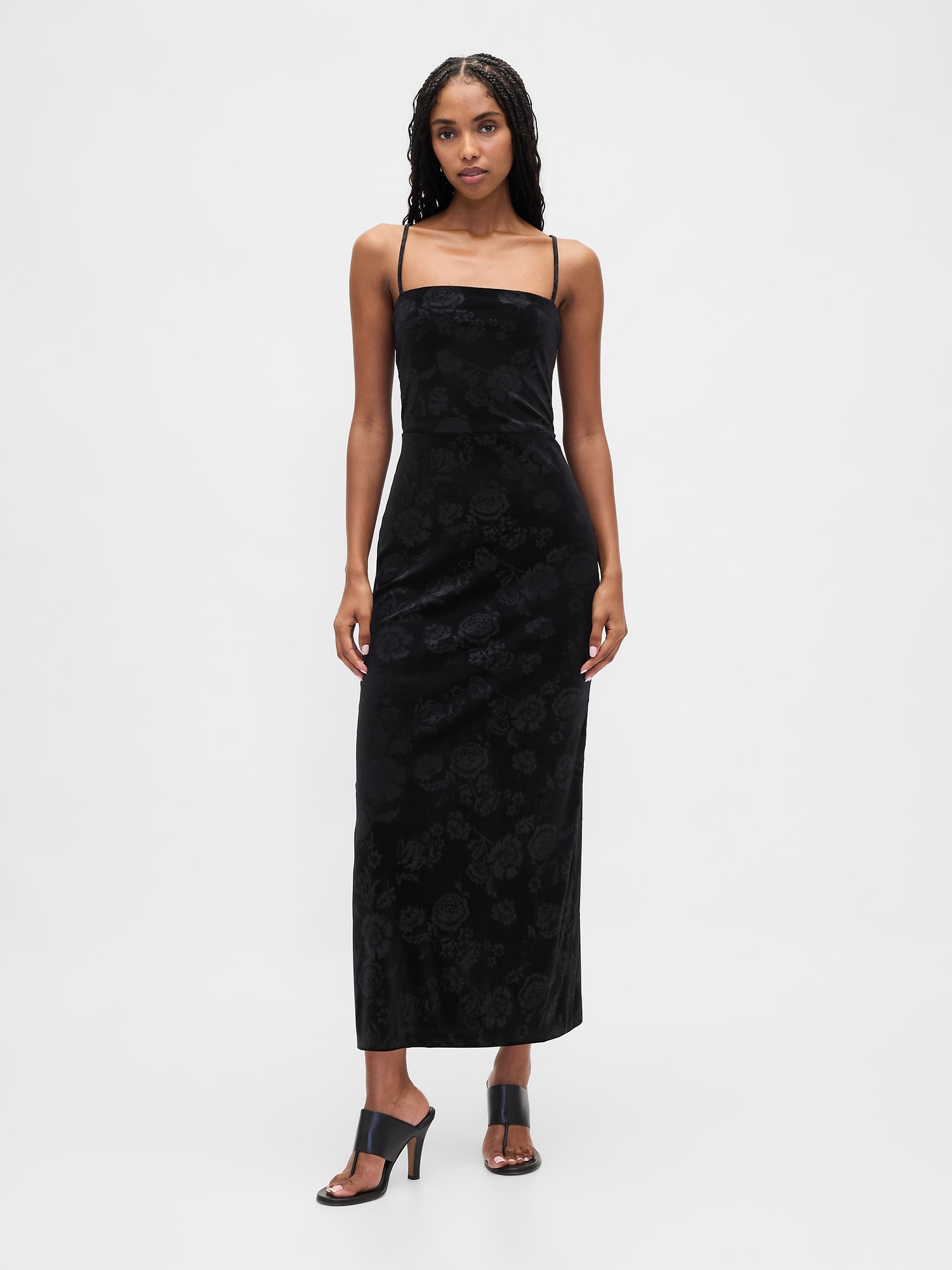 Gap Velvet Square-neck Maxi Dress In Black