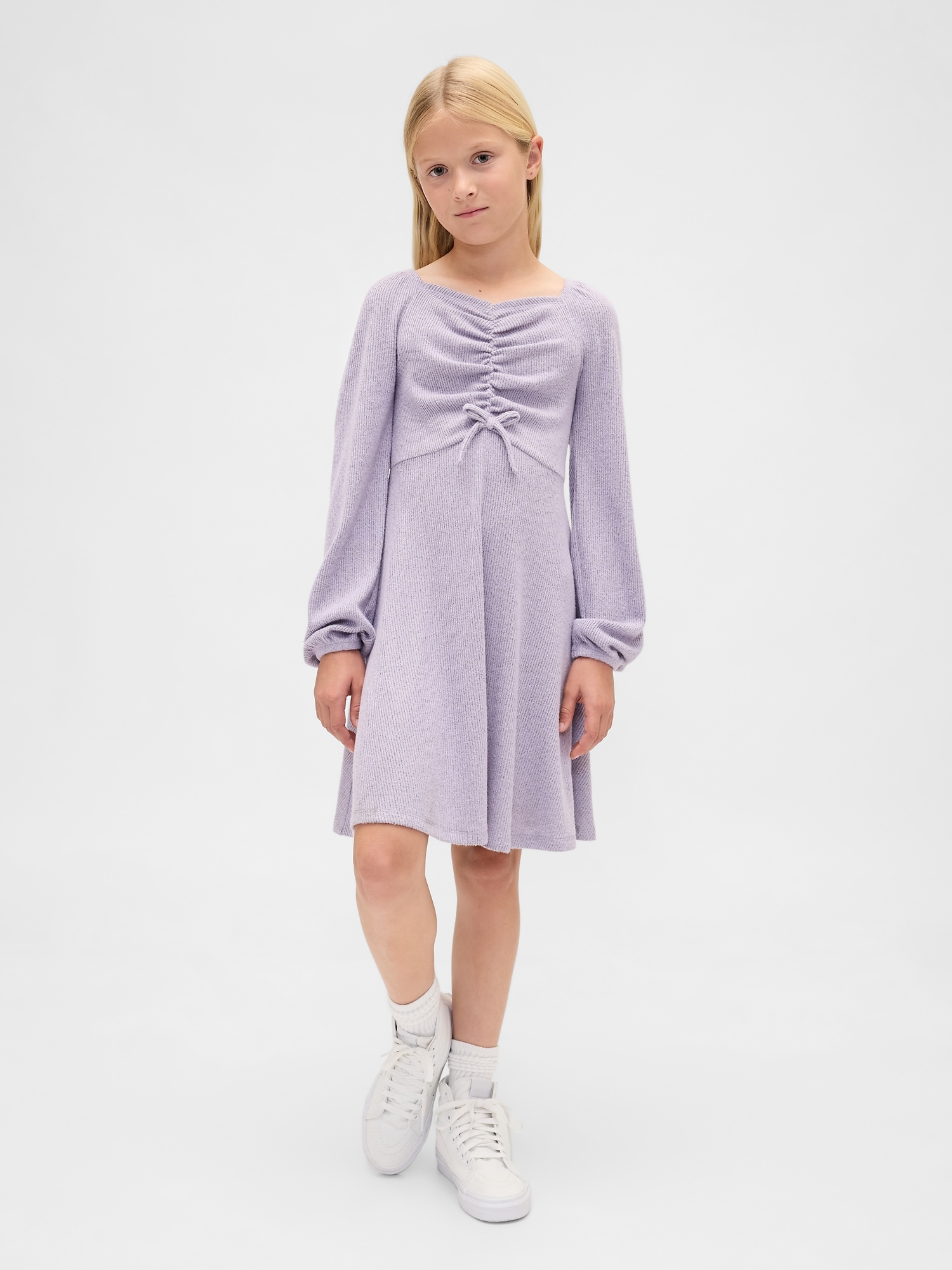 Kids Ruched Bow Dress - Purple Heather