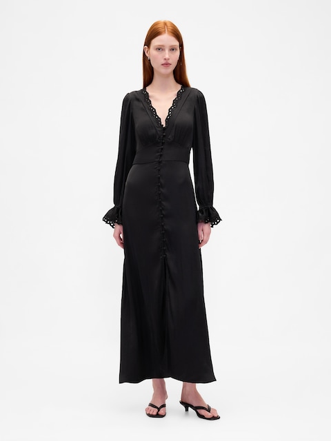 Button-Front V-Neck Maxi Dress