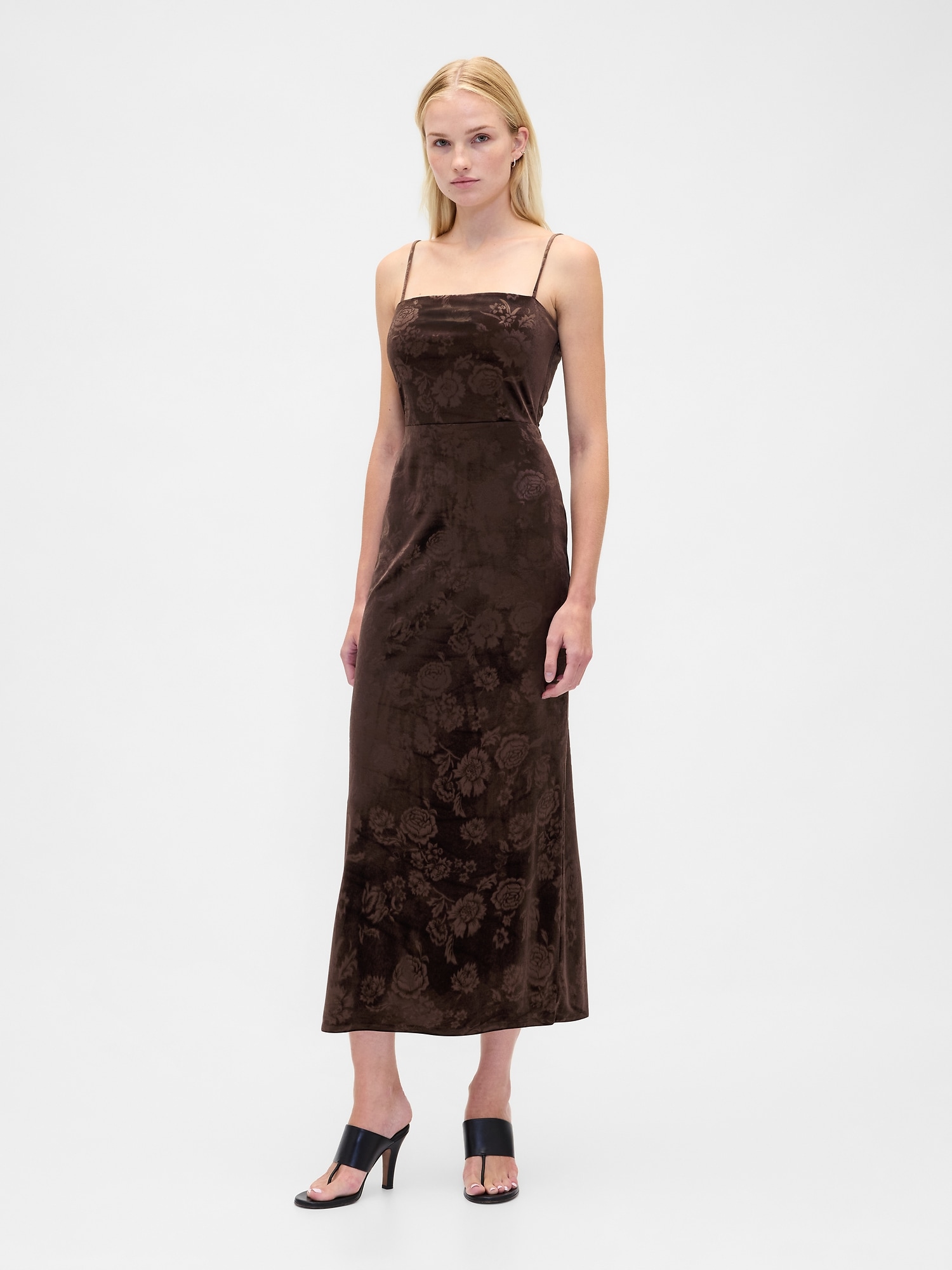 Gap Velvet Square-neck Maxi Dress In Brown