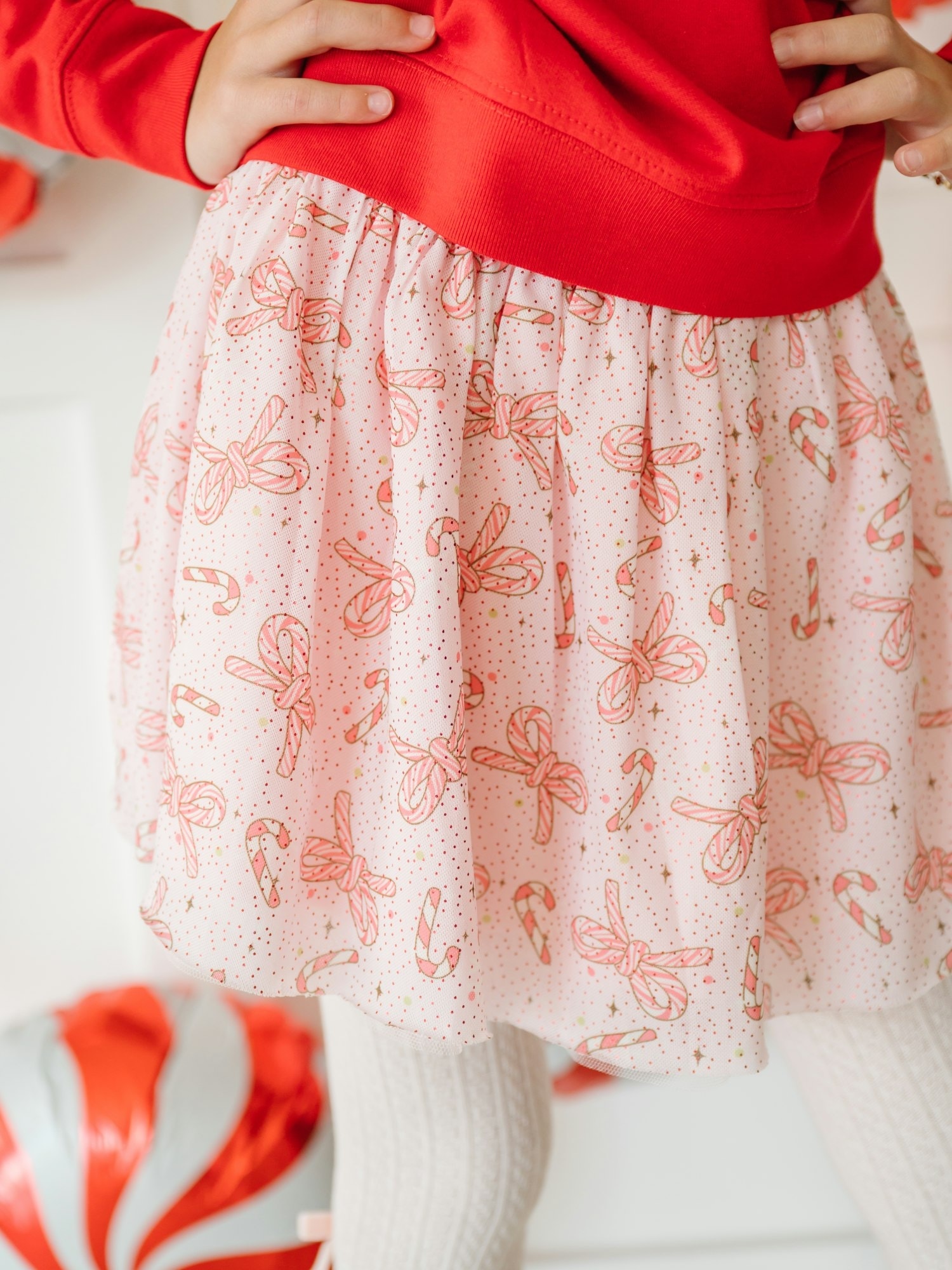 Sweet Wink Candy Cane Bow Printed Christmas Tutu