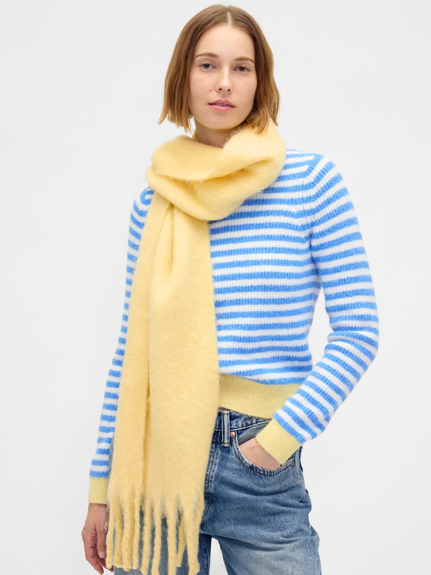 Brushed Fringe Scarf - Havana Yellow