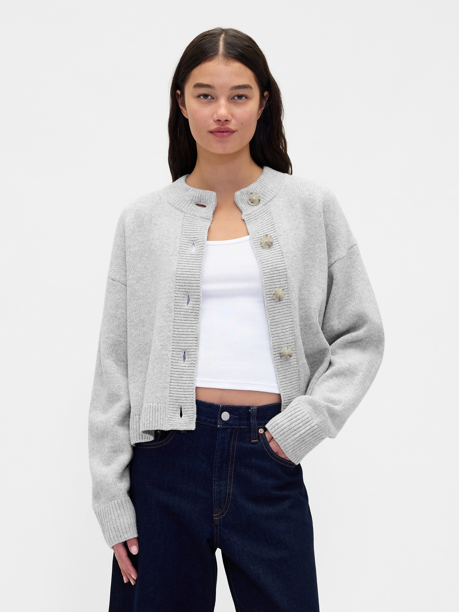CashSoft Oversized Chunky Cardigan - Light Heather Grey