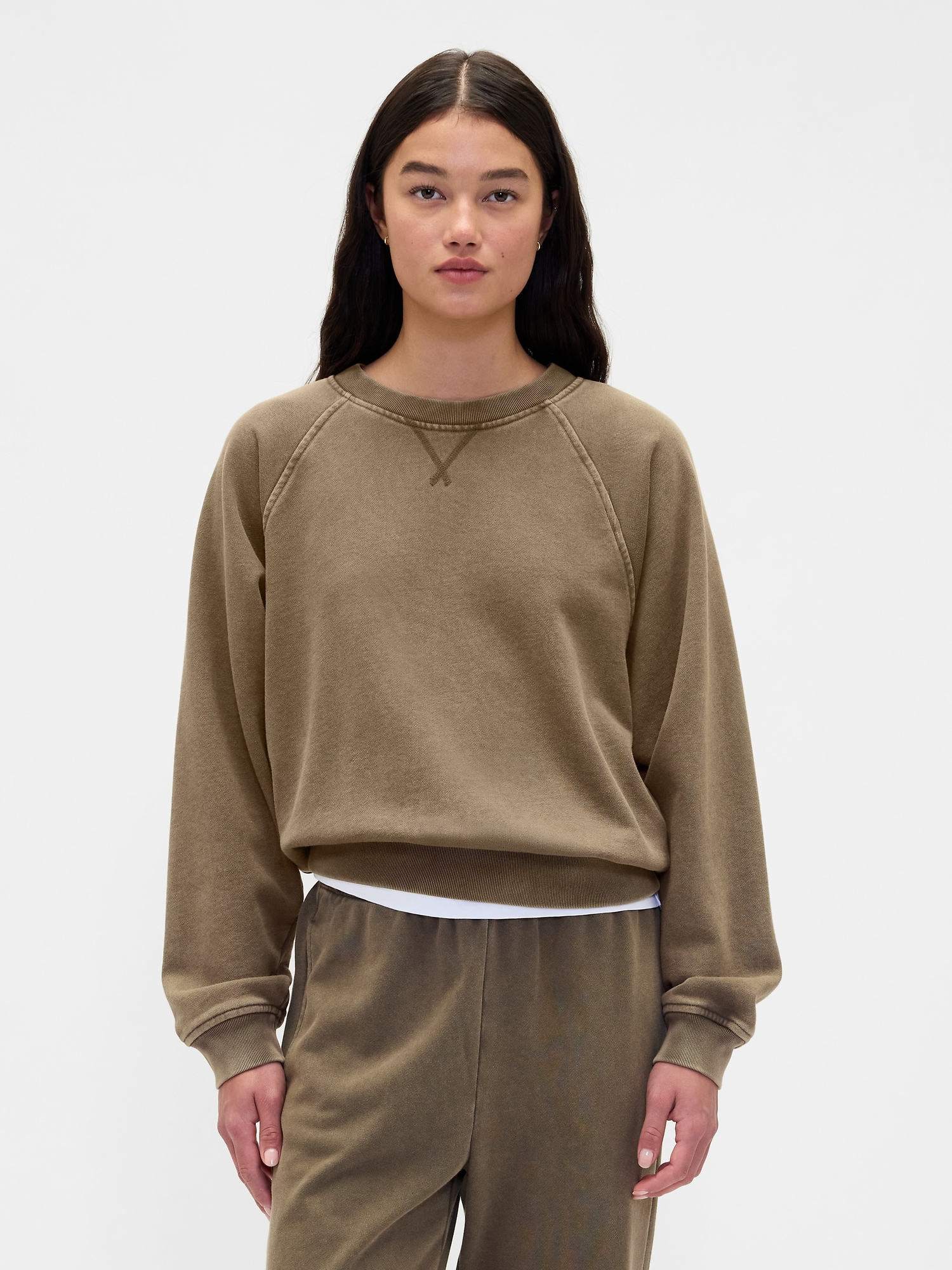 Heavyweight French Terry Raglan Sweatshirt - Black Moss Green Wash