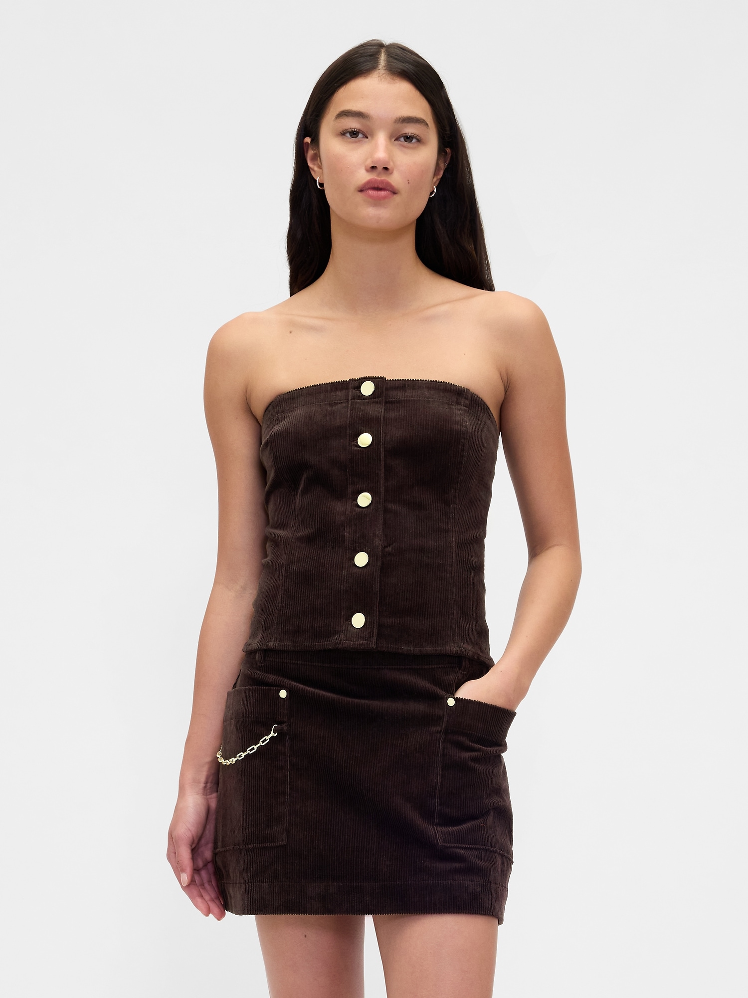 Corduroy Strapless Crop Vest - Terra Brown
