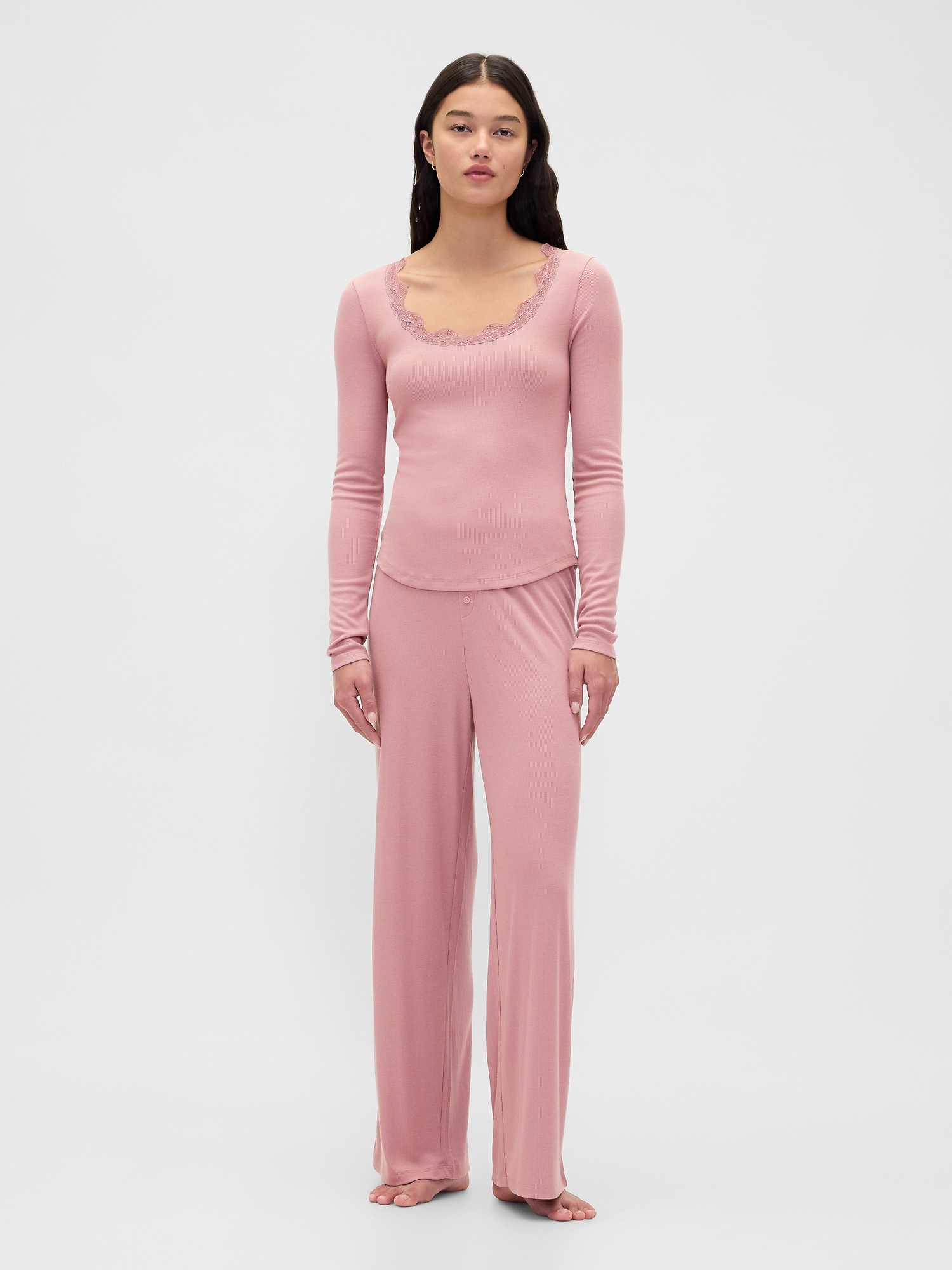 Mini Rib Wide-Leg PJ Pants - Wispy Pink Mauve